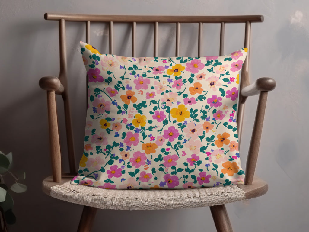 Vibrant Floral Pattern Decorative Throw Pillow Cushion