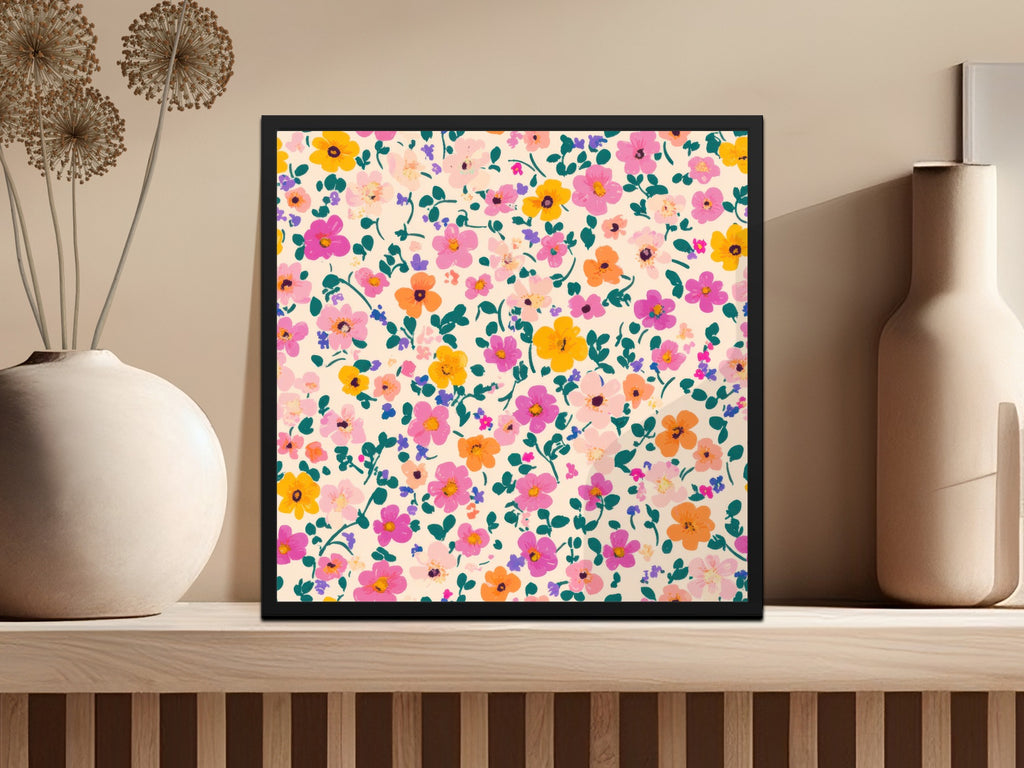 Colorful Floral Pattern Framed Print Wall Art Decor