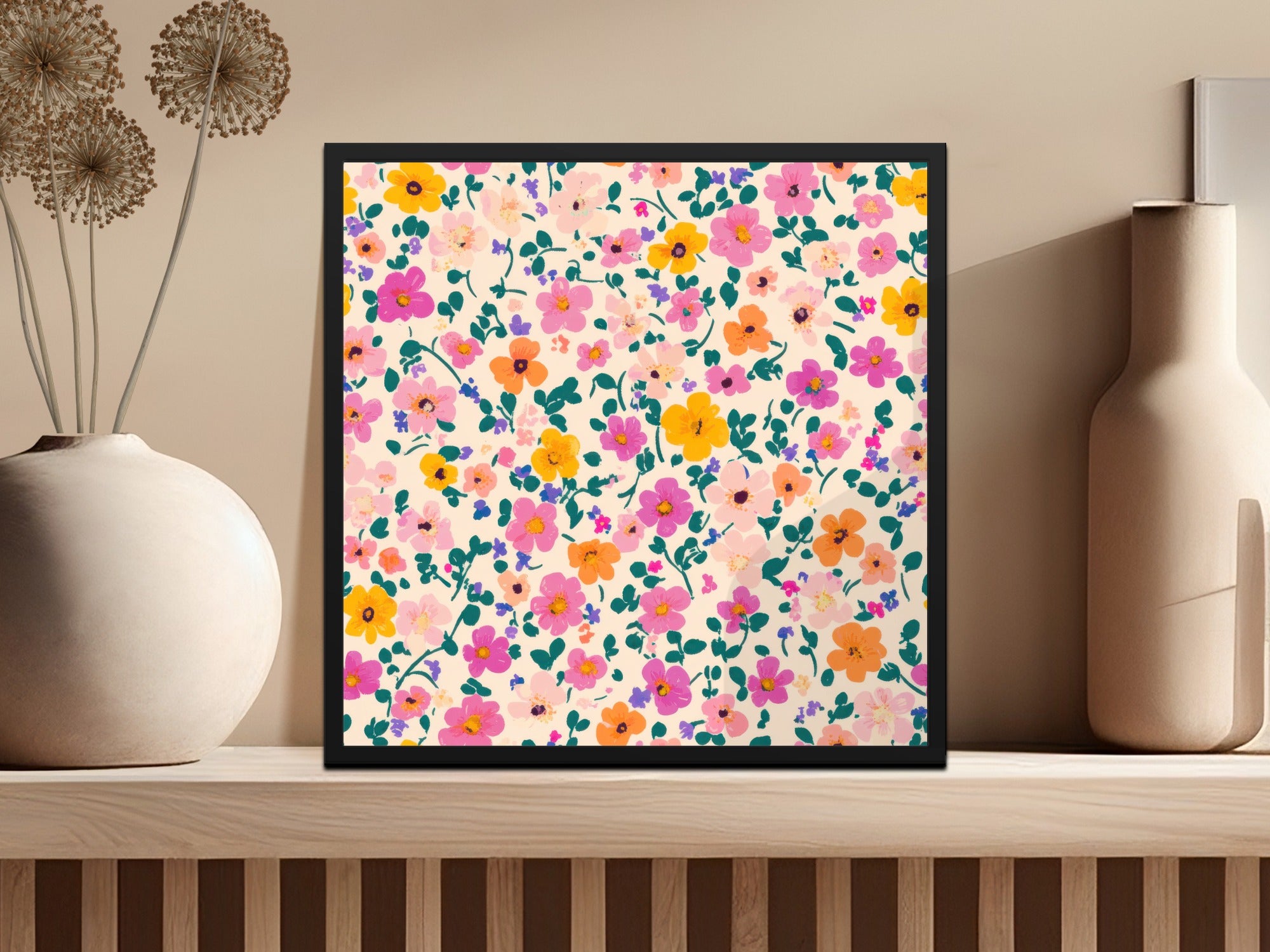 Colorful Floral Pattern Framed Print Wall Art Decor