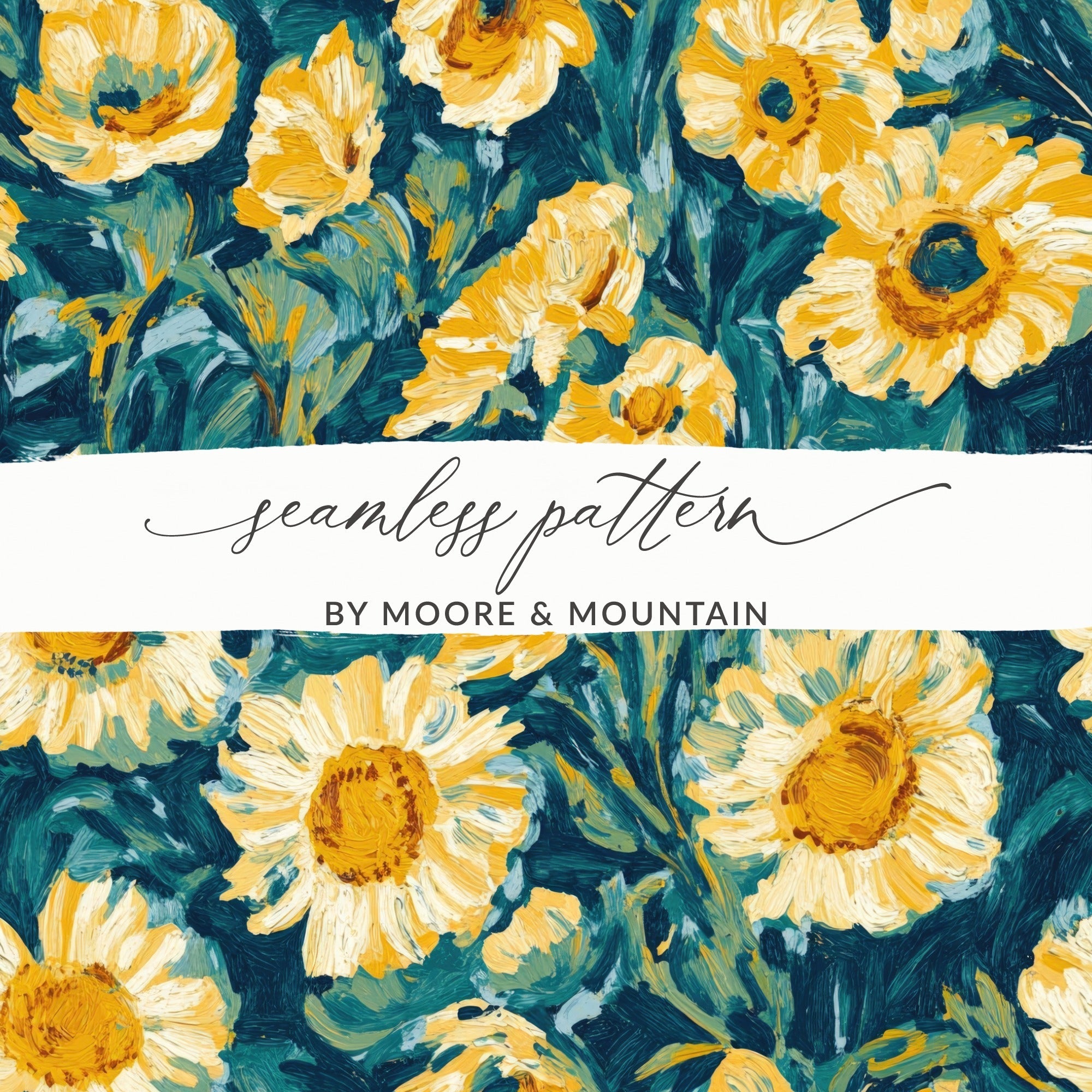 Sunflower Digital Paper, Floral Pattern, Seamless Background, Digital Download, Scrapbooking Paper, Fabric Design, Yellow Flowers - Moore and Mountain