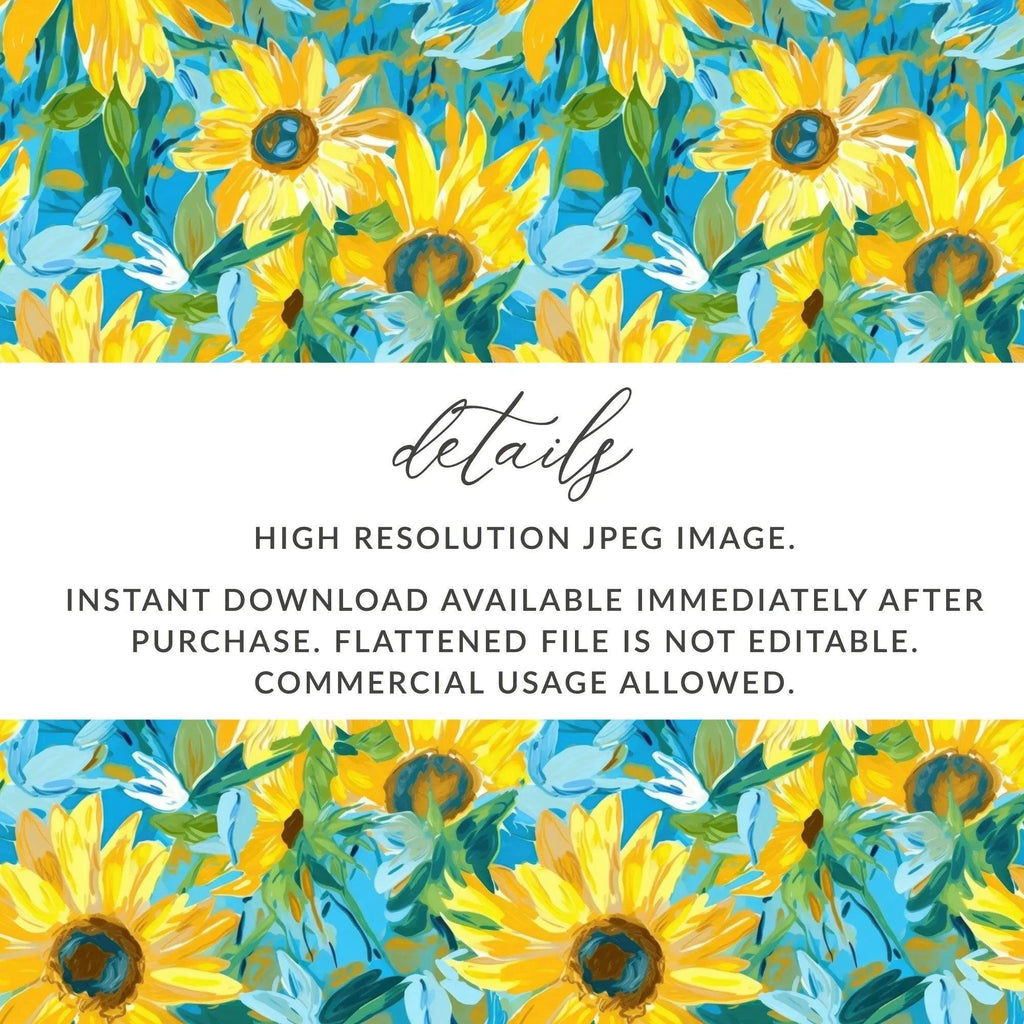 Sunflower Digital Paper, Floral Seamless Pattern, Yellow Flower JPEG Files, Fabric Design, Scrapbooking Paper, Digital Download - Moore and Mountain