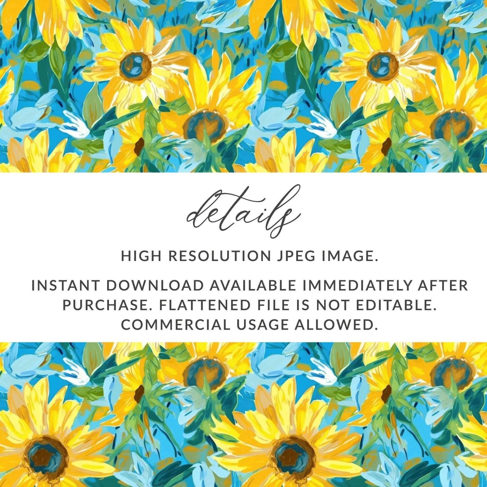 Sunflower Digital Paper, Floral Seamless Pattern, Yellow Flower JPEG Files, Fabric Design, Scrapbooking Paper, Digital Download - Moore and Mountain