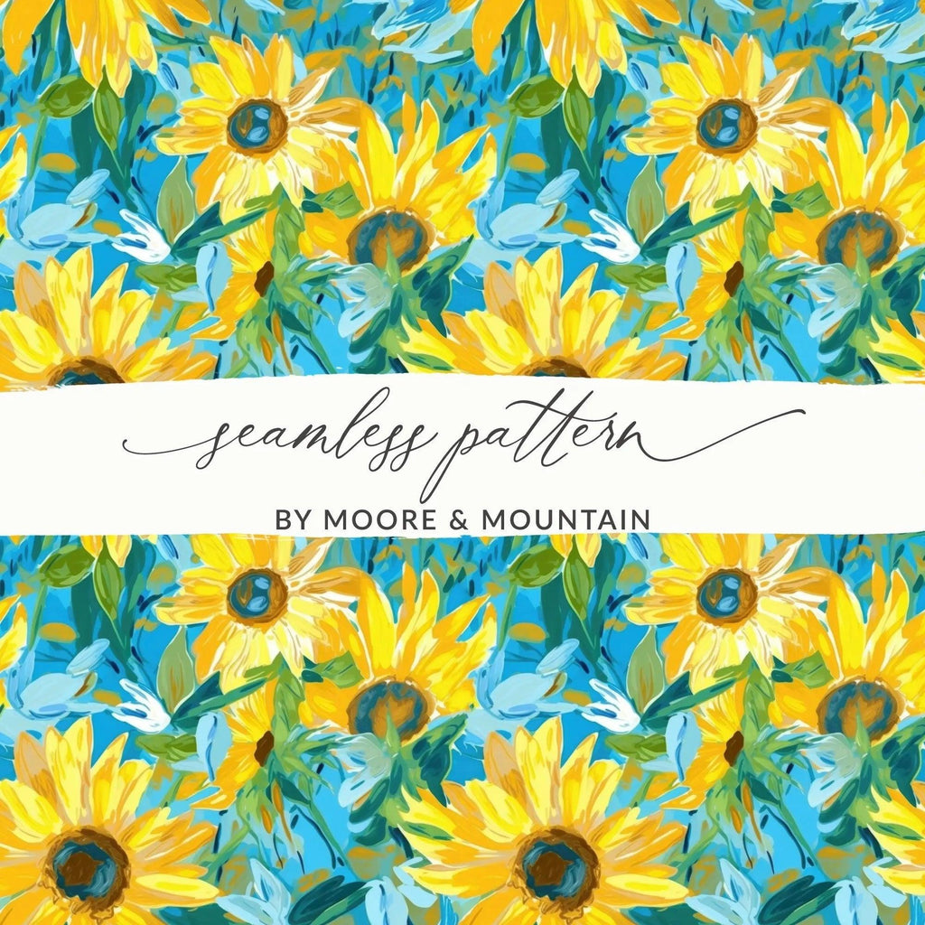 Sunflower Digital Paper, Floral Seamless Pattern, Yellow Flower JPEG Files, Fabric Design, Scrapbooking Paper, Digital Download - Moore and Mountain