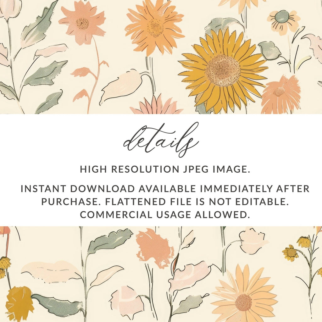 Sunflower Digital Paper, Seamless Floral Pattern, Boho Chic Design, Digital Background, Fabric Design, 12x12 JPEG, Printable Paper - Moore and Mountain