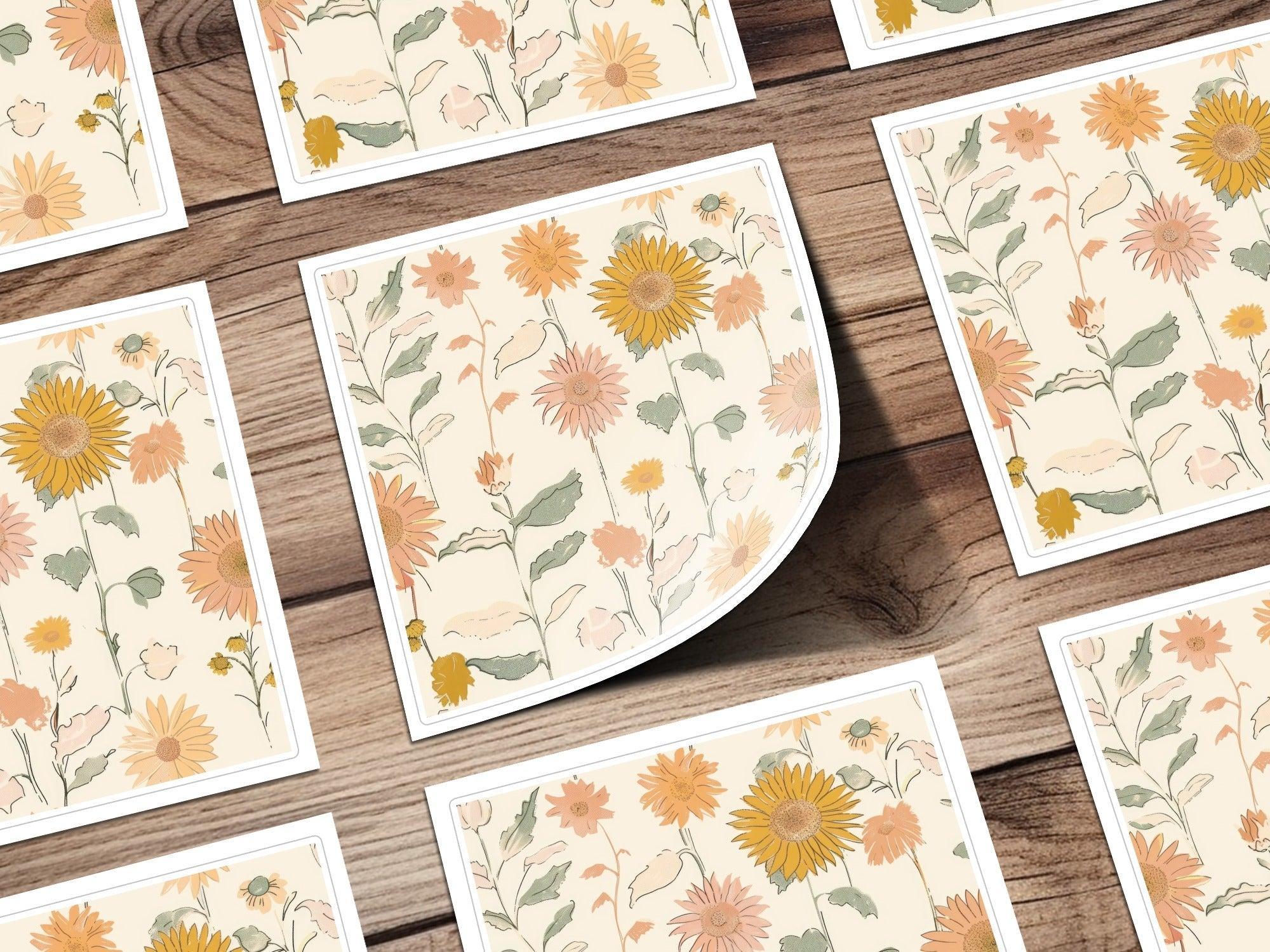 Sunflower Digital Paper, Seamless Floral Pattern, Boho Chic Design, Digital Background, Fabric Design, 12x12 JPEG, Printable Paper - Moore and Mountain