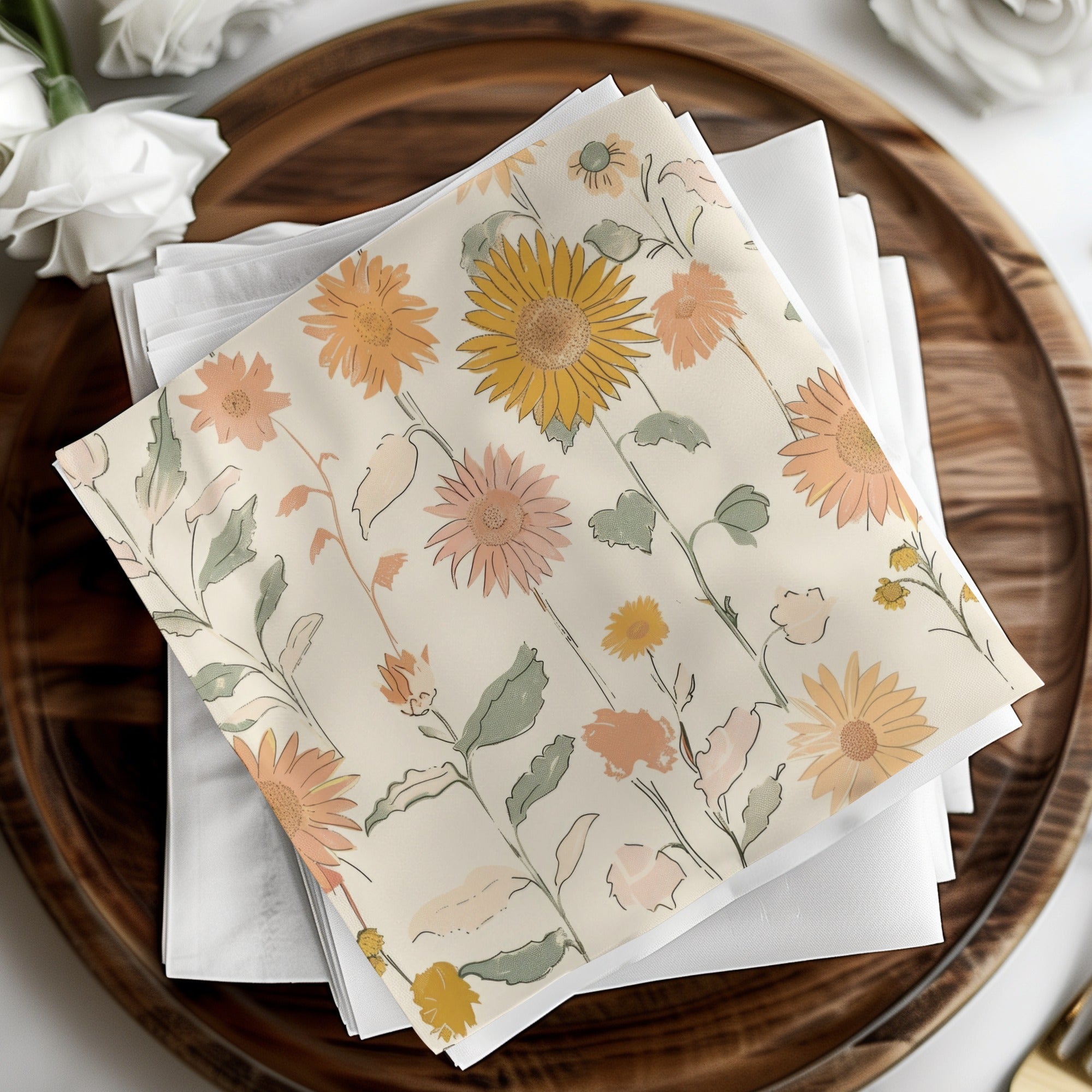 Sunflower Digital Paper, Seamless Floral Pattern, Boho Chic Design, Digital Background, Fabric Design, 12x12 JPEG, Printable Paper - Moore and Mountain