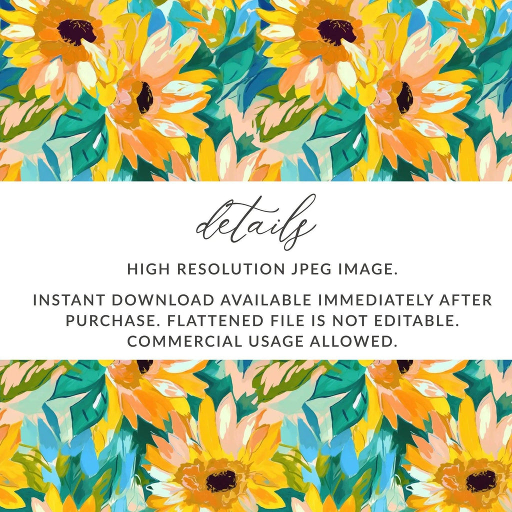 Sunflower Digital Paper, Watercolor Floral Pattern, Summer Seamless Design, Yellow Flower Print, Sunny Botanical Image, Digital Download - Moore and Mountain