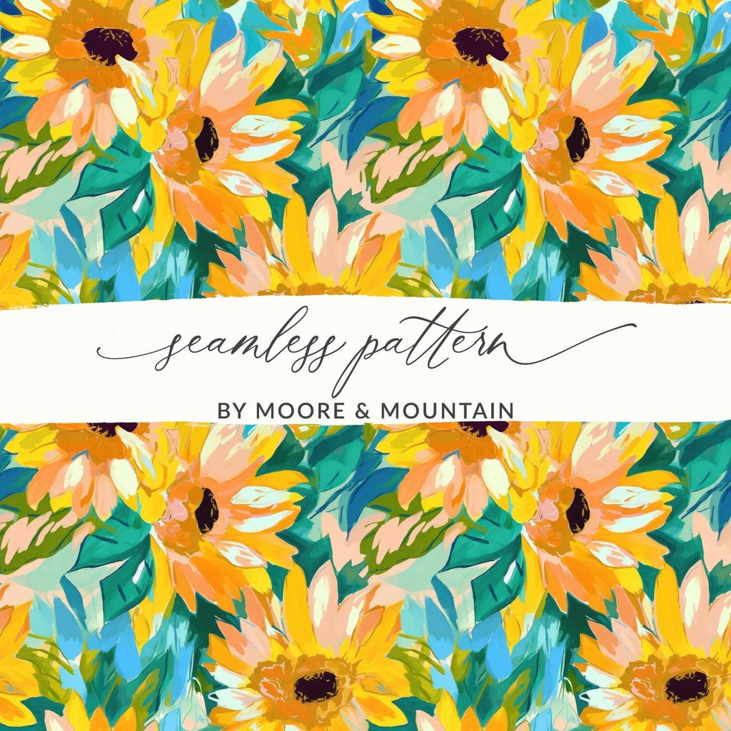 Sunflower Digital Paper, Watercolor Floral Pattern, Summer Seamless Design, Yellow Flower Print, Sunny Botanical Image, Digital Download - Moore and Mountain