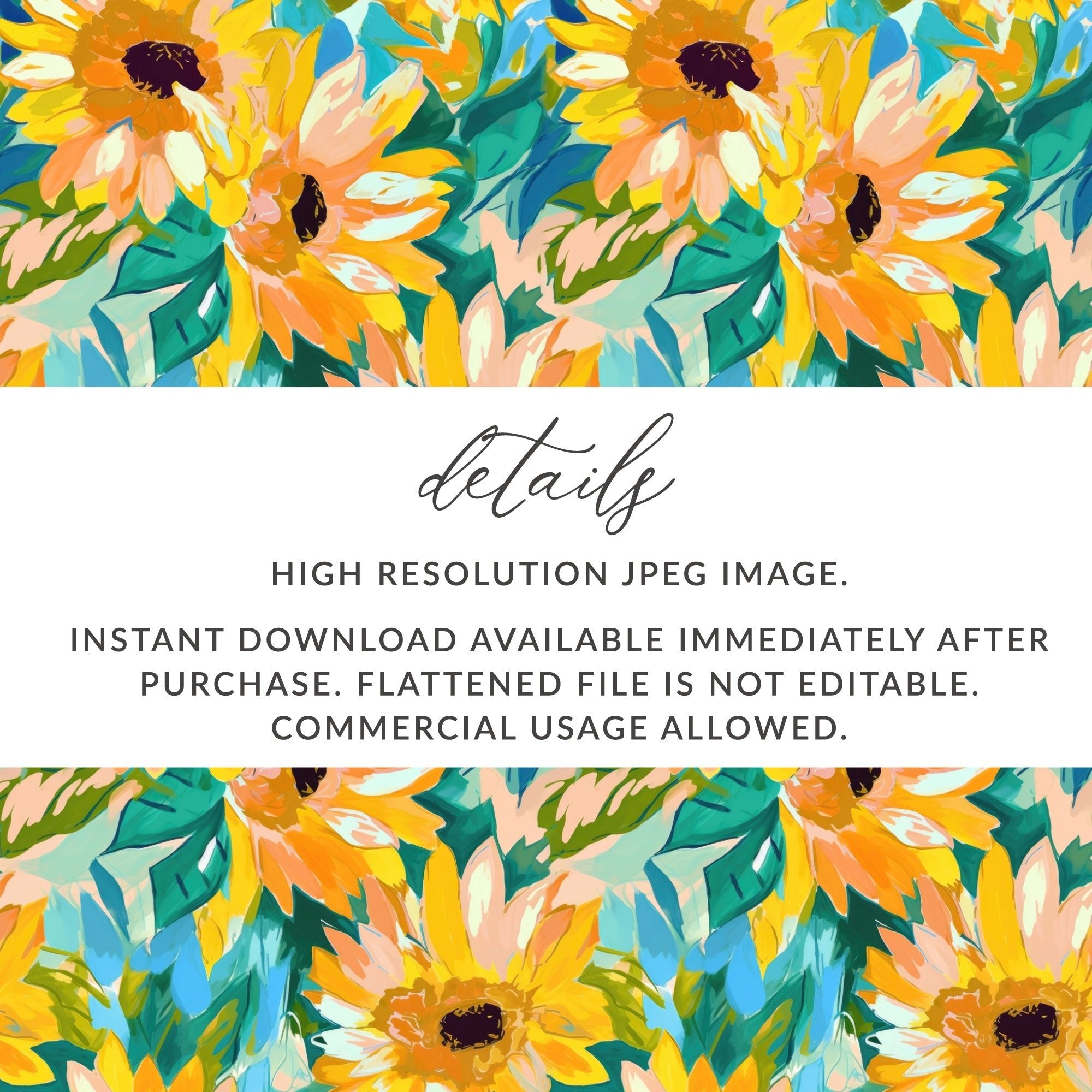 Sunflower Seamless Pattern Digital, Floral Art Digital Paper Pack, Watercolor Style Texture, Repeatable Tile Design, JPEG Files - Moore and Mountain