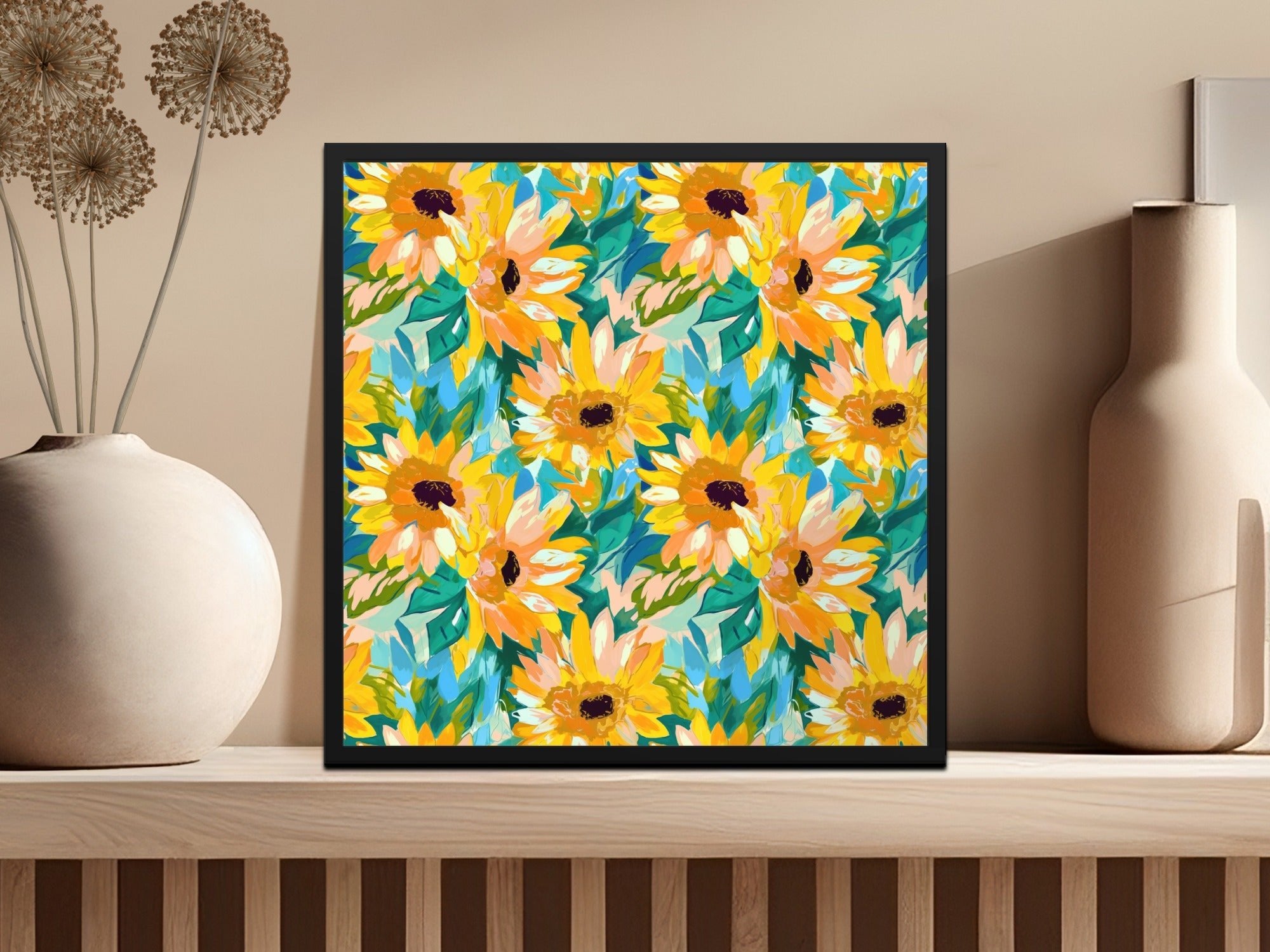 Sunflower Seamless Pattern Digital, Floral Art Digital Paper Pack, Watercolor Style Texture, Repeatable Tile Design, JPEG Files - Moore and Mountain