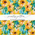 Sunflower Seamless Pattern Digital, Floral Art Digital Paper Pack, Watercolor Style Texture, Repeatable Tile Design, JPEG Files - Moore and Mountain