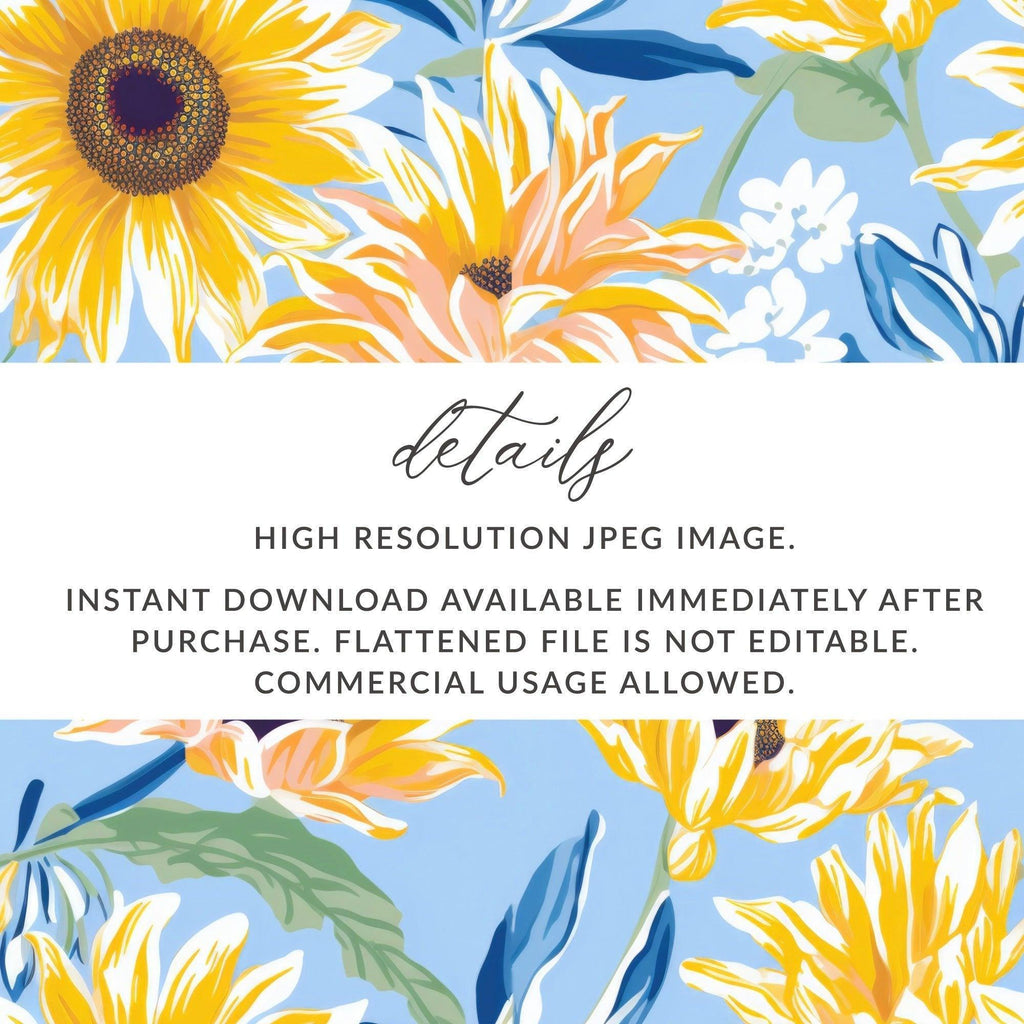 Sunflower Seamless Pattern, Floral Digital Paper, Sunny Yellow Flower Print, Fabric Design, Printable Background, Commercial Use - Moore and Mountain