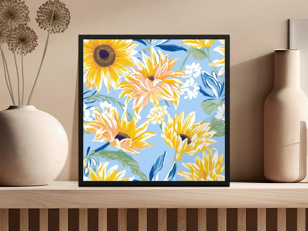 Sunflower Seamless Pattern, Floral Digital Paper, Sunny Yellow Flower Print, Fabric Design, Printable Background, Commercial Use - Moore and Mountain