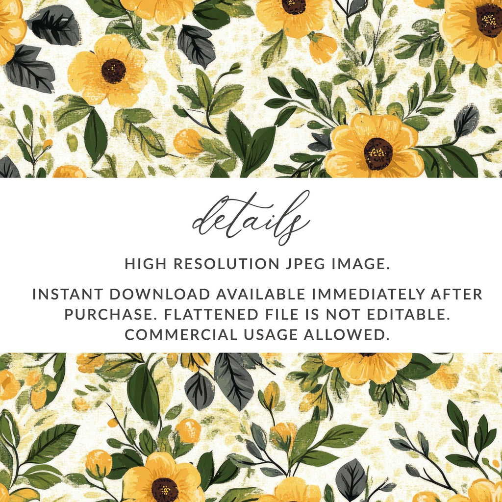 Sunflower Seamless Pattern, Floral Digital Paper, Watercolor Flower Backgrounds, Fabric Design, Commercial Use - Moore and Mountain