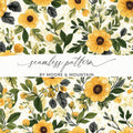 Sunflower Seamless Pattern, Floral Digital Paper, Watercolor Flower Backgrounds, Fabric Design, Commercial Use - Moore and Mountain