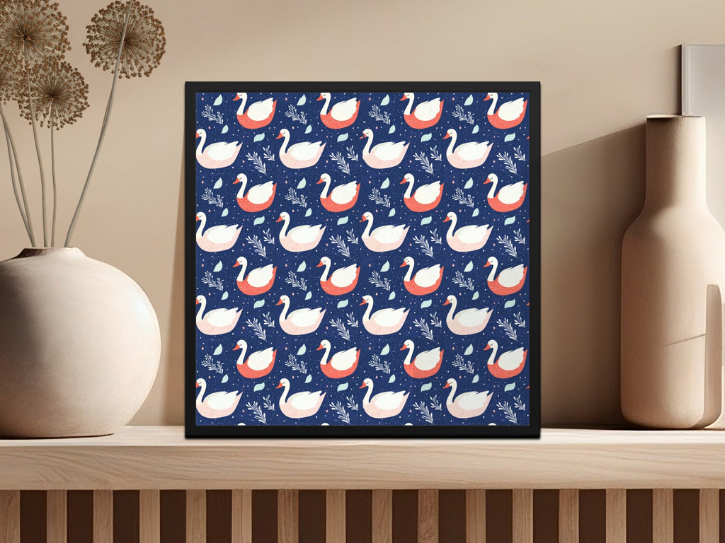 Swan Digital Paper, Seamless Pattern Design, Blue Background, 12x12 JPEG, Floral Swan Print, Fabric Design, Digital Download - Moore and Mountain