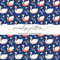 Swan Digital Paper, Seamless Pattern Design, Blue Background, 12x12 JPEG, Floral Swan Print, Fabric Design, Digital Download - Moore and Mountain