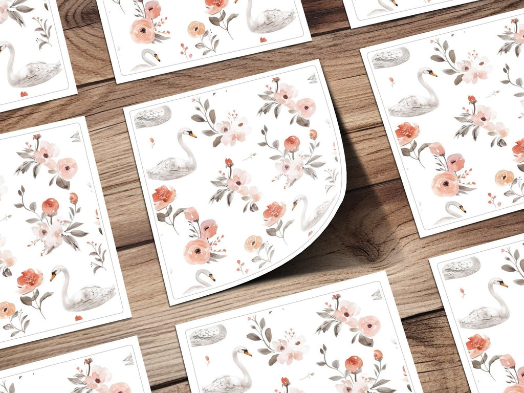 Swan Floral Seamless Pattern Digital Paper, Watercolor Swan Flower Pattern, Swan Digital Backgrounds, Pastel Floral, Digital - Moore and Mountain