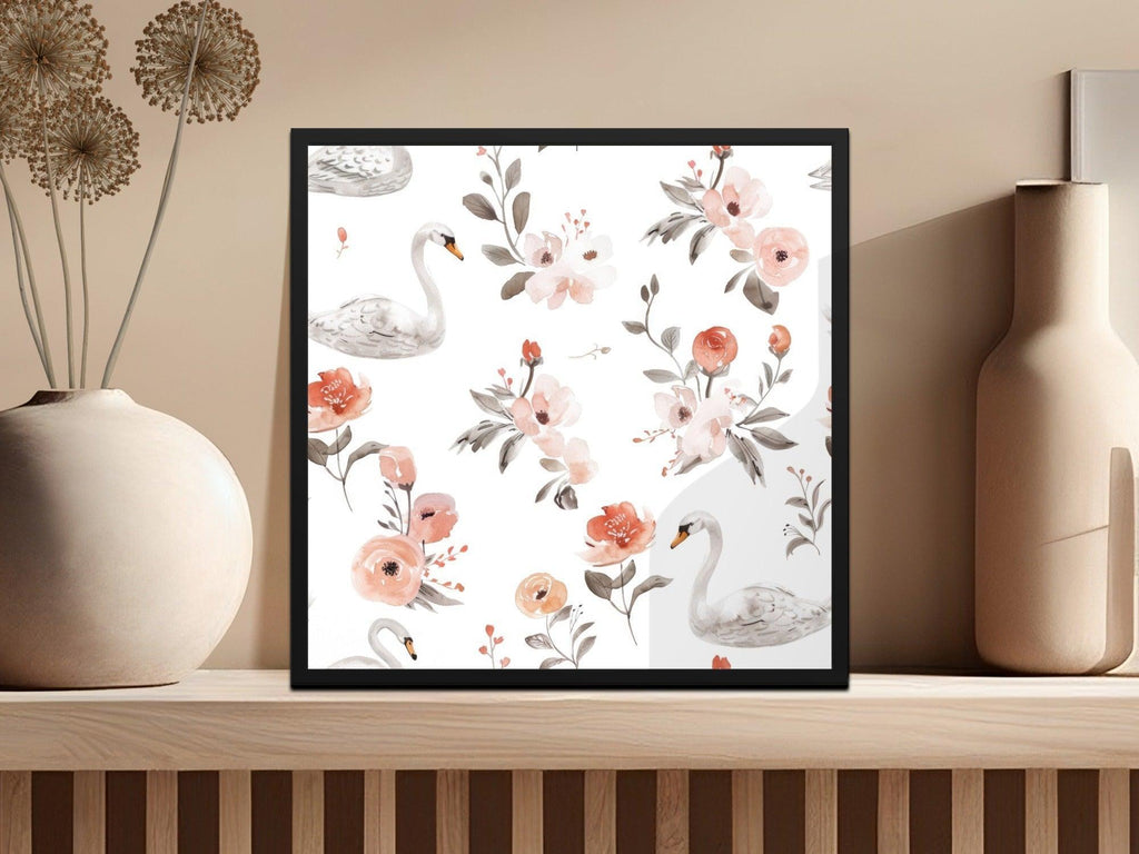 Swan Floral Seamless Pattern Digital Paper, Watercolor Swan Flower Pattern, Swan Digital Backgrounds, Pastel Floral, Digital - Moore and Mountain