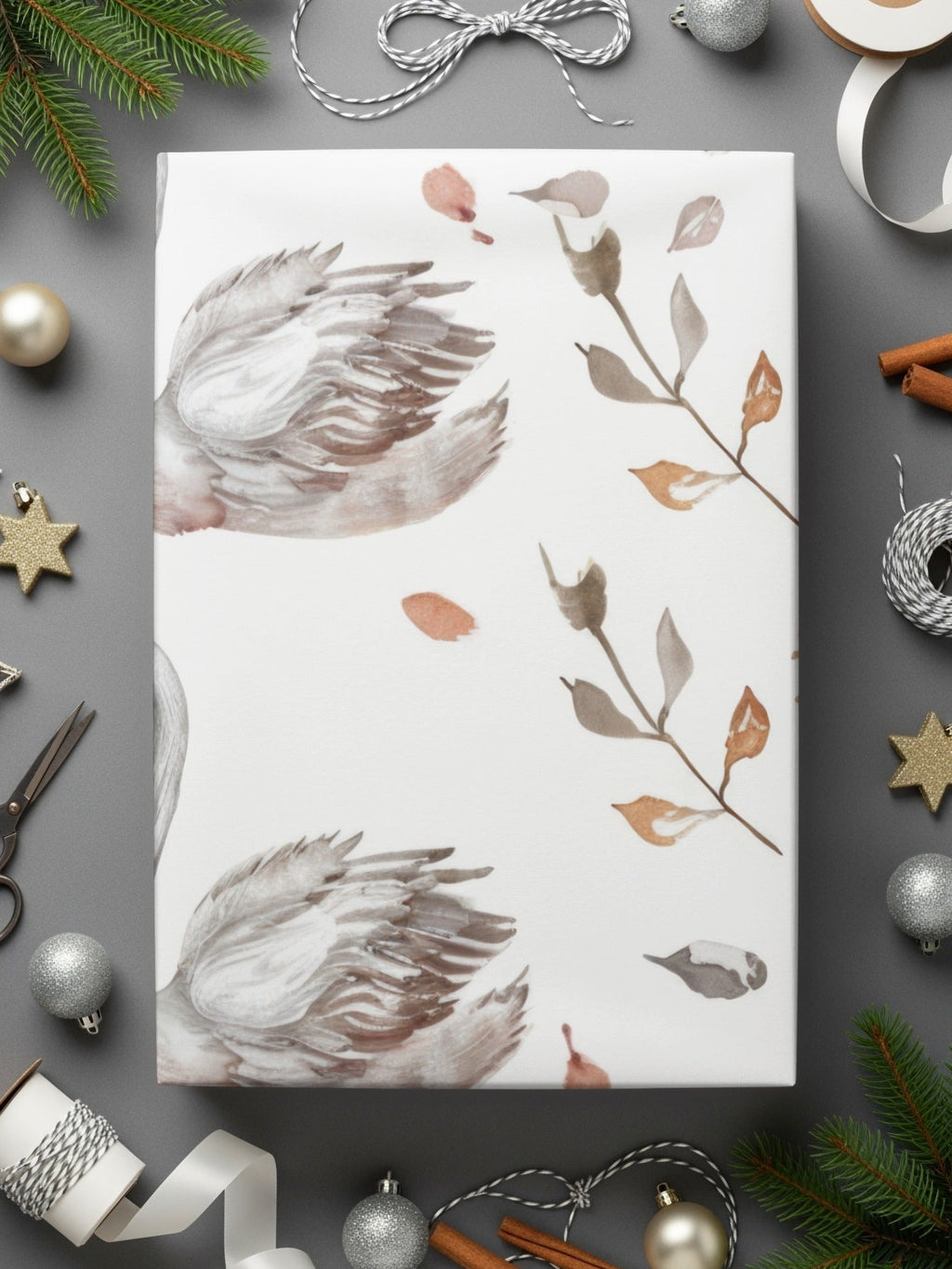 Swan Floral Seamless Pattern Digital, Watercolor Swan Art, Neutral Flower Pattern, Swan Printable Paper, Seamless Tileable Paper - Moore and Mountain