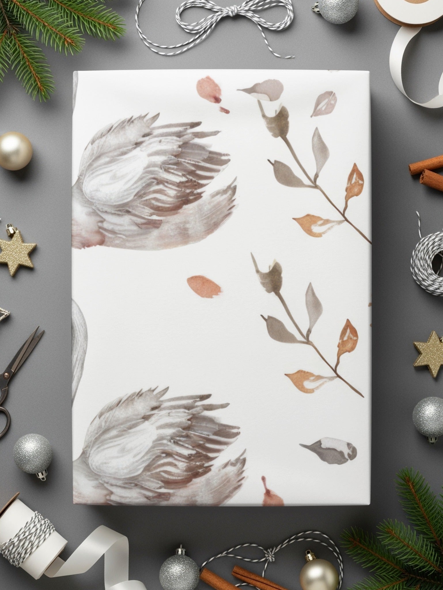 Swan Floral Seamless Pattern Digital, Watercolor Swan Art, Neutral Flower Pattern, Swan Printable Paper, Seamless Tileable Paper - Moore and Mountain