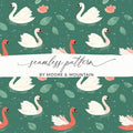 Swan Lake Digital Paper, Seamless Pattern, Teal Background, Floral Design, Swan Print, Digital Download, Scrapbooking, Fabric Design - Moore and Mountain