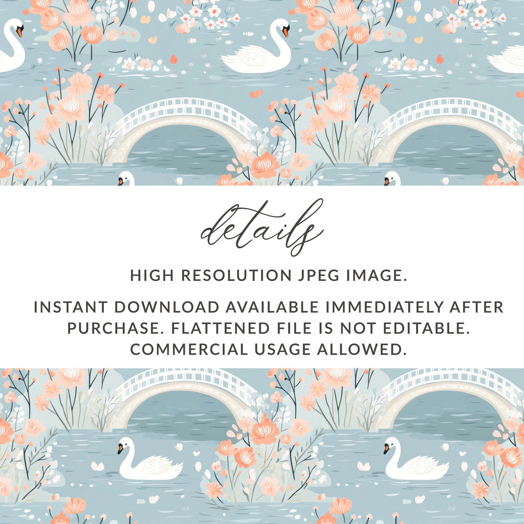 Swan and Floral River Pattern Decorative Illustration - Moore and Mountain