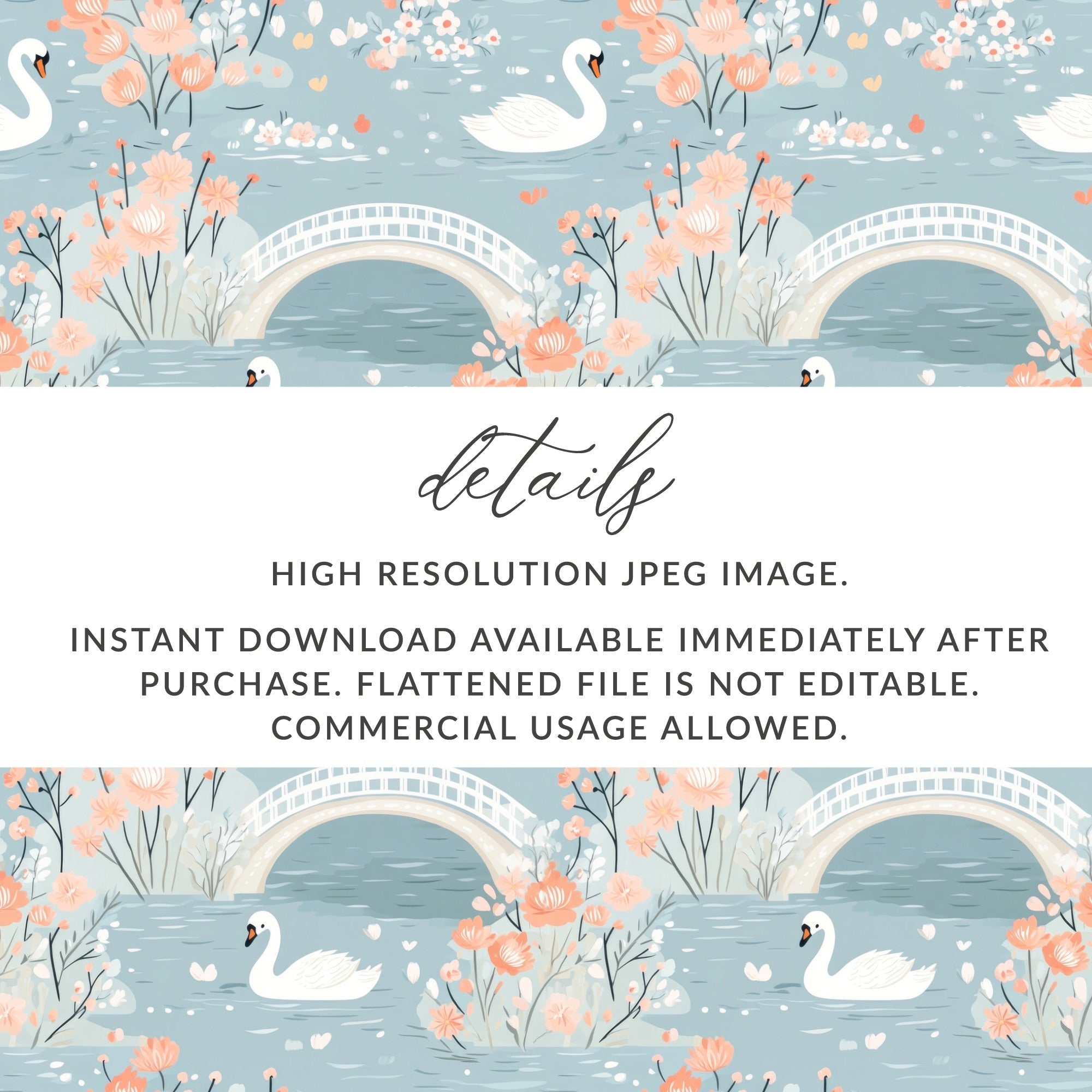 Swan and Floral River Pattern Decorative Illustration - Moore and Mountain