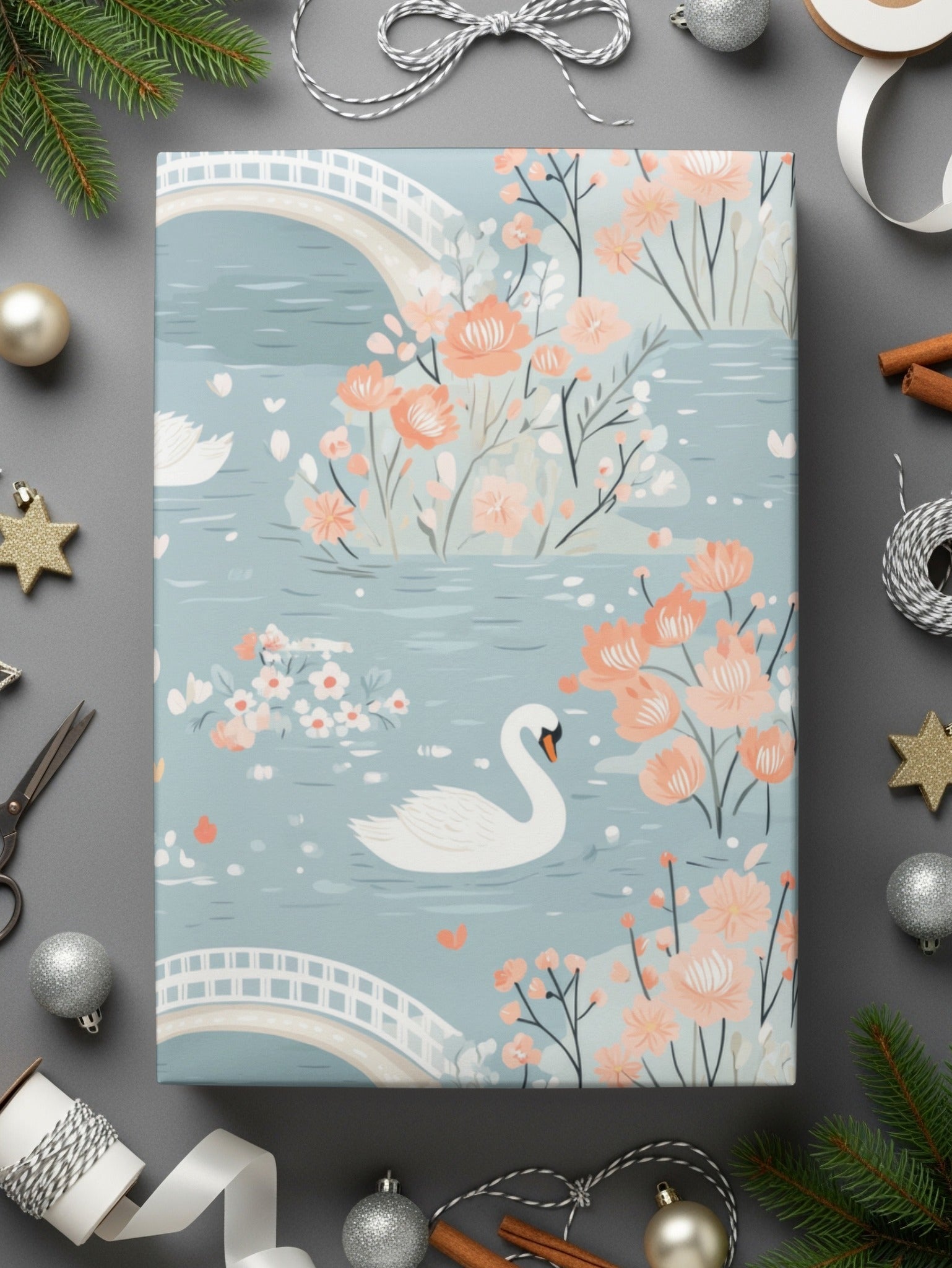 Swan and Floral River Pattern Decorative Illustration - Moore and Mountain