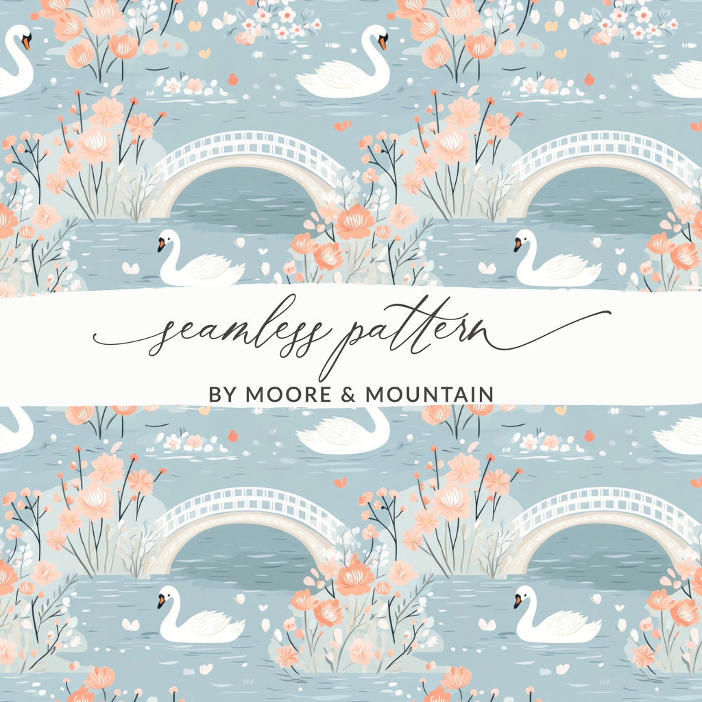 Swan and Floral River Pattern Decorative Illustration - Moore and Mountain