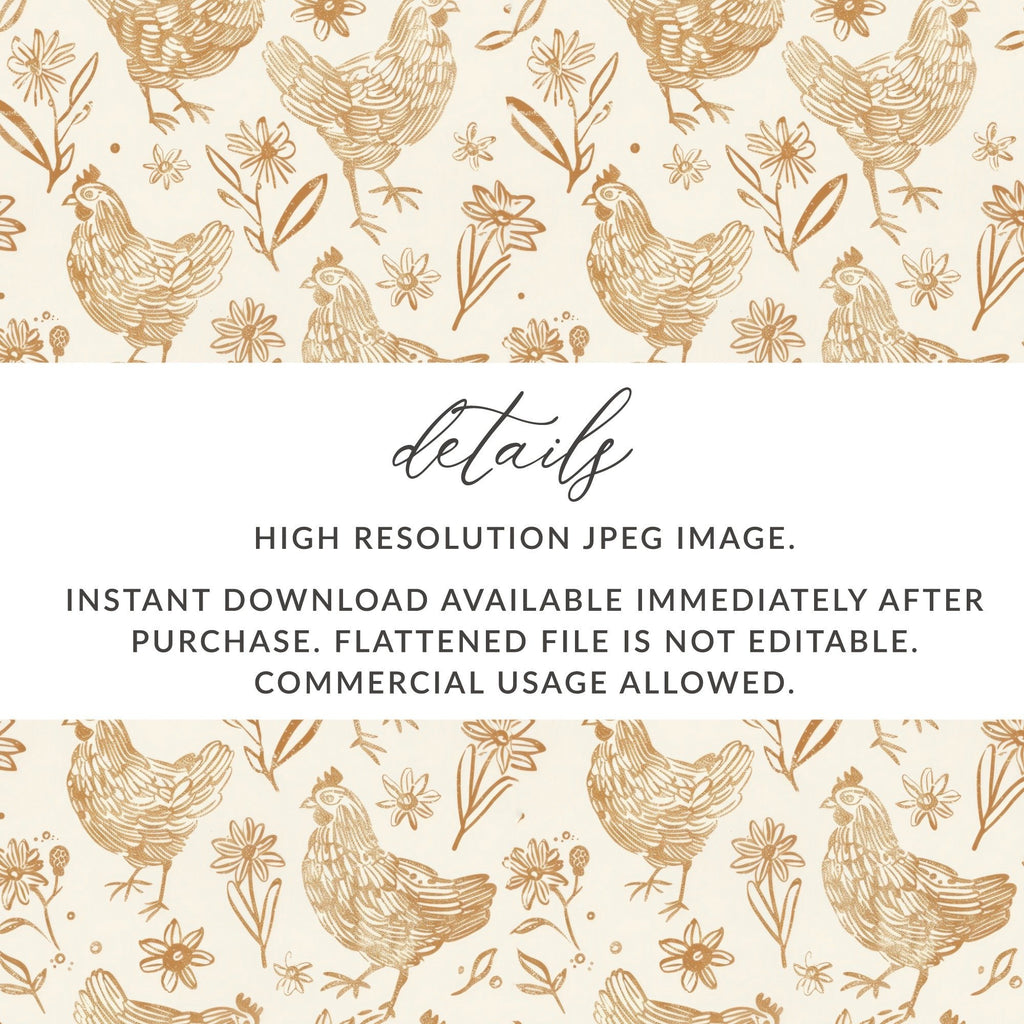 Tan Chicken Digital Paper, Beige Floral Pattern, Farmhouse Printable, Neutral Spring Background, Hen Seamless File, Easter Scrapbook - Moore and Mountain