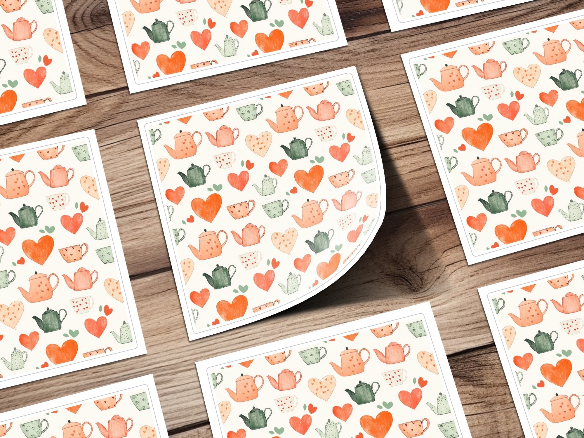 Tea Party Digital Paper, Seamless Teapot Pattern, Heart and Tea Cup Design, Kitchen Decor Digital Download, Scrapbooking Supplies - Moore and Mountain