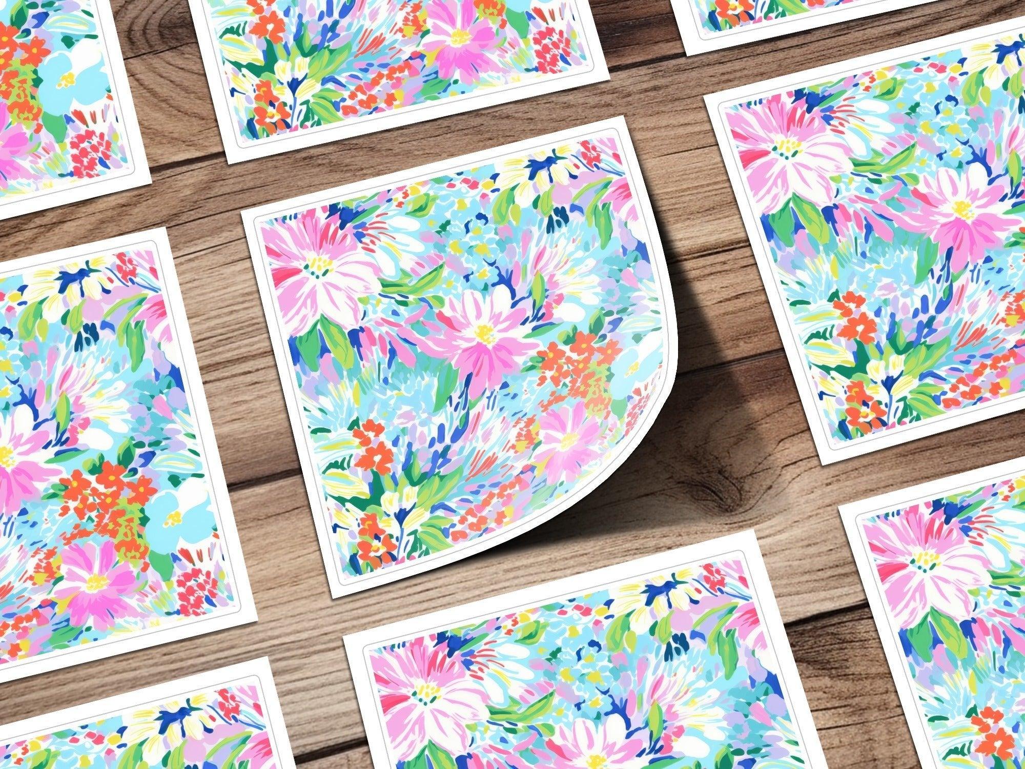 Digital Preppy Floral Ditsy Floral, Pastel Flower Design, Vibrant Print, Repeating Flower Background, Digital Paper for Fabric, Pink Flower Art - Moore and Mountain
