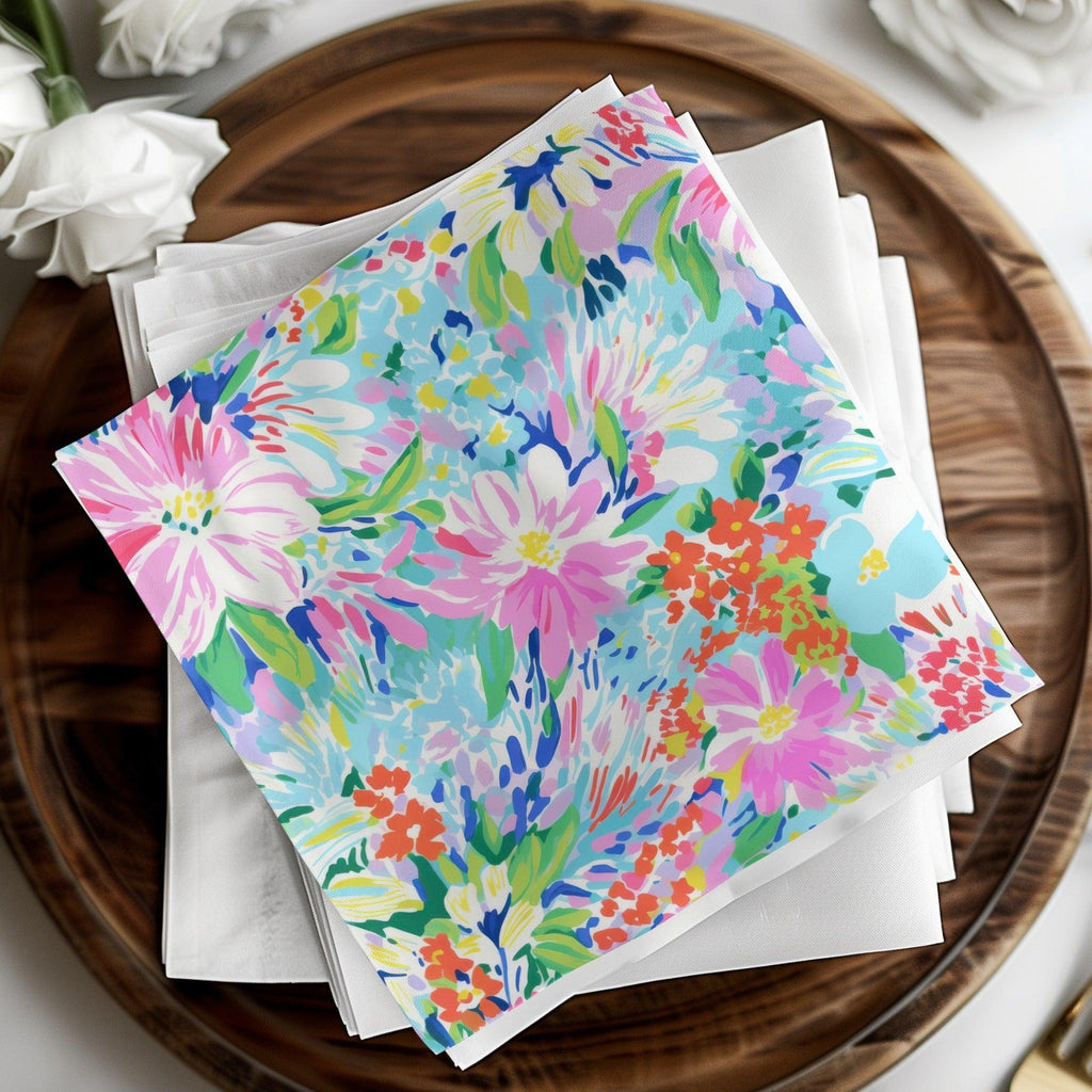 Digital Preppy Floral Ditsy Floral, Pastel Flower Design, Vibrant Print, Repeating Flower Background, Digital Paper for Fabric, Pink Flower Art - Moore and Mountain
