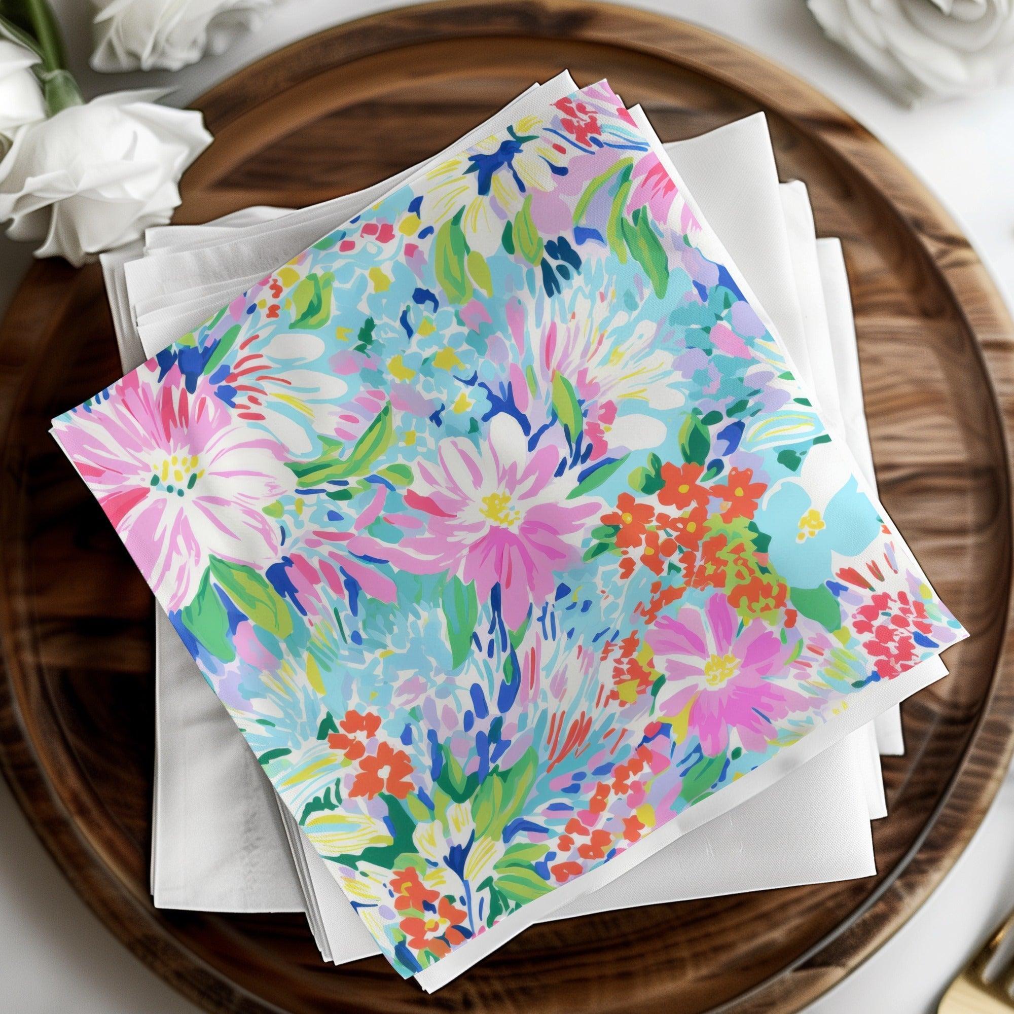 Digital Preppy Floral Ditsy Floral, Pastel Flower Design, Vibrant Print, Repeating Flower Background, Digital Paper for Fabric, Pink Flower Art - Moore and Mountain