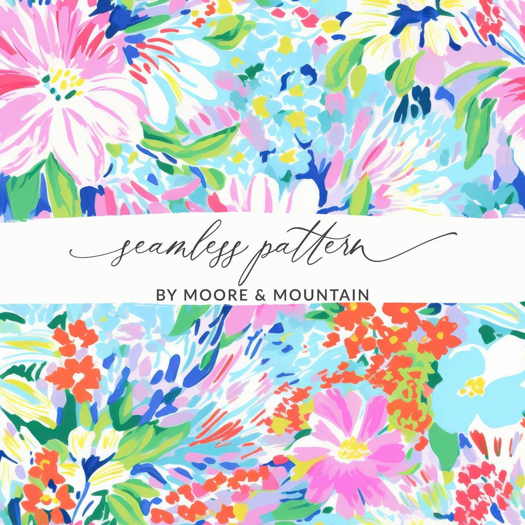 Digital Preppy Floral Ditsy Floral, Pastel Flower Design, Vibrant Print, Repeating Flower Background, Digital Paper for Fabric, Pink Flower Art - Moore and Mountain