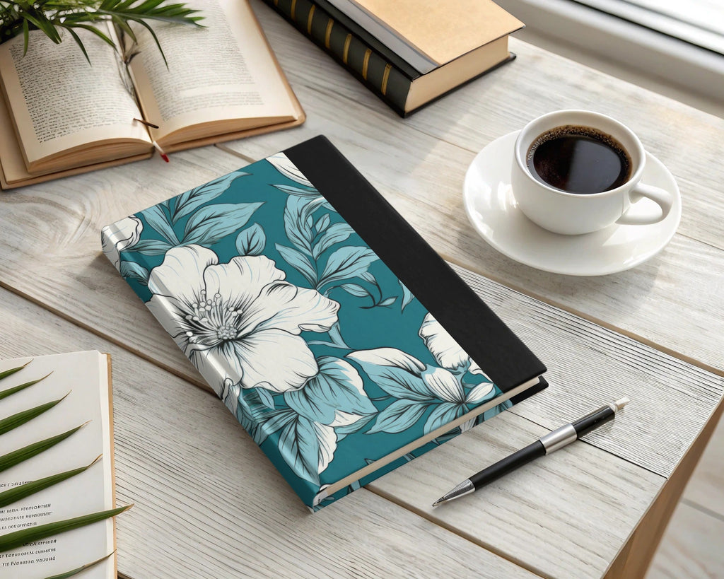 Teal Floral Seamless Pattern, White Flower Digital Paper, Fabric Design Download, Two Scales Included, Commercial Use - Moore and Mountain