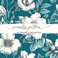 Teal Floral Seamless Pattern, White Flower Digital Paper, Fabric Design Download, Two Scales Included, Commercial Use - Moore and Mountain