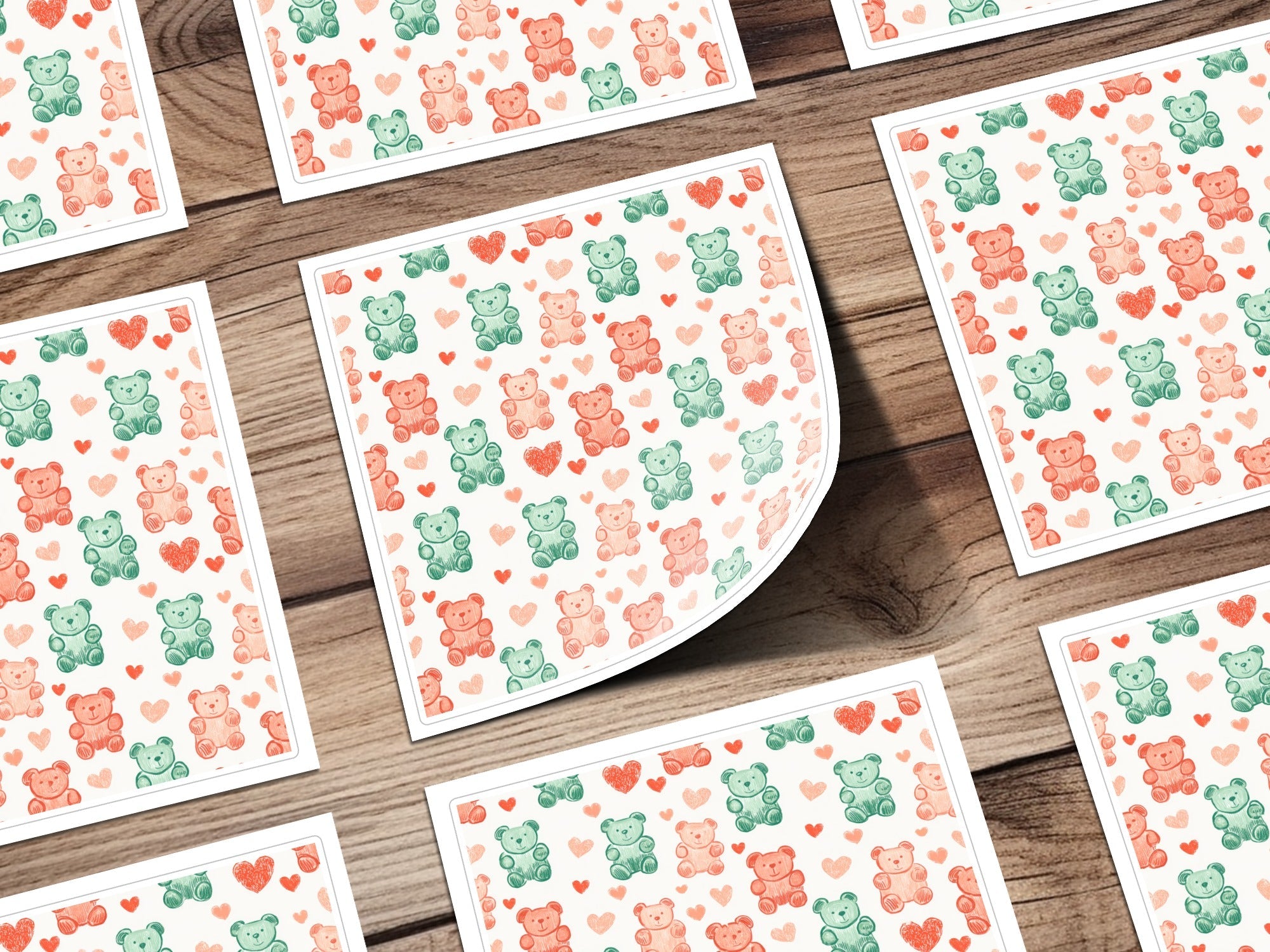 Teddy Bear Heart Digital Pattern, Seamless Kids Design, Nursery Art, Pastel Colors, Scrapbooking Paper, Fabric Print, Digital Download - Moore and Mountain