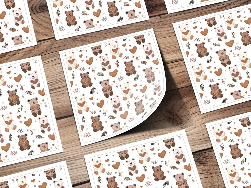 Teddy Bear Heart Seamless Pattern Digital, Nursery Decor, Cute Bear Pattern, Kid Fabric Design, Cartoon Animals, Commercial Use - Moore and Mountain