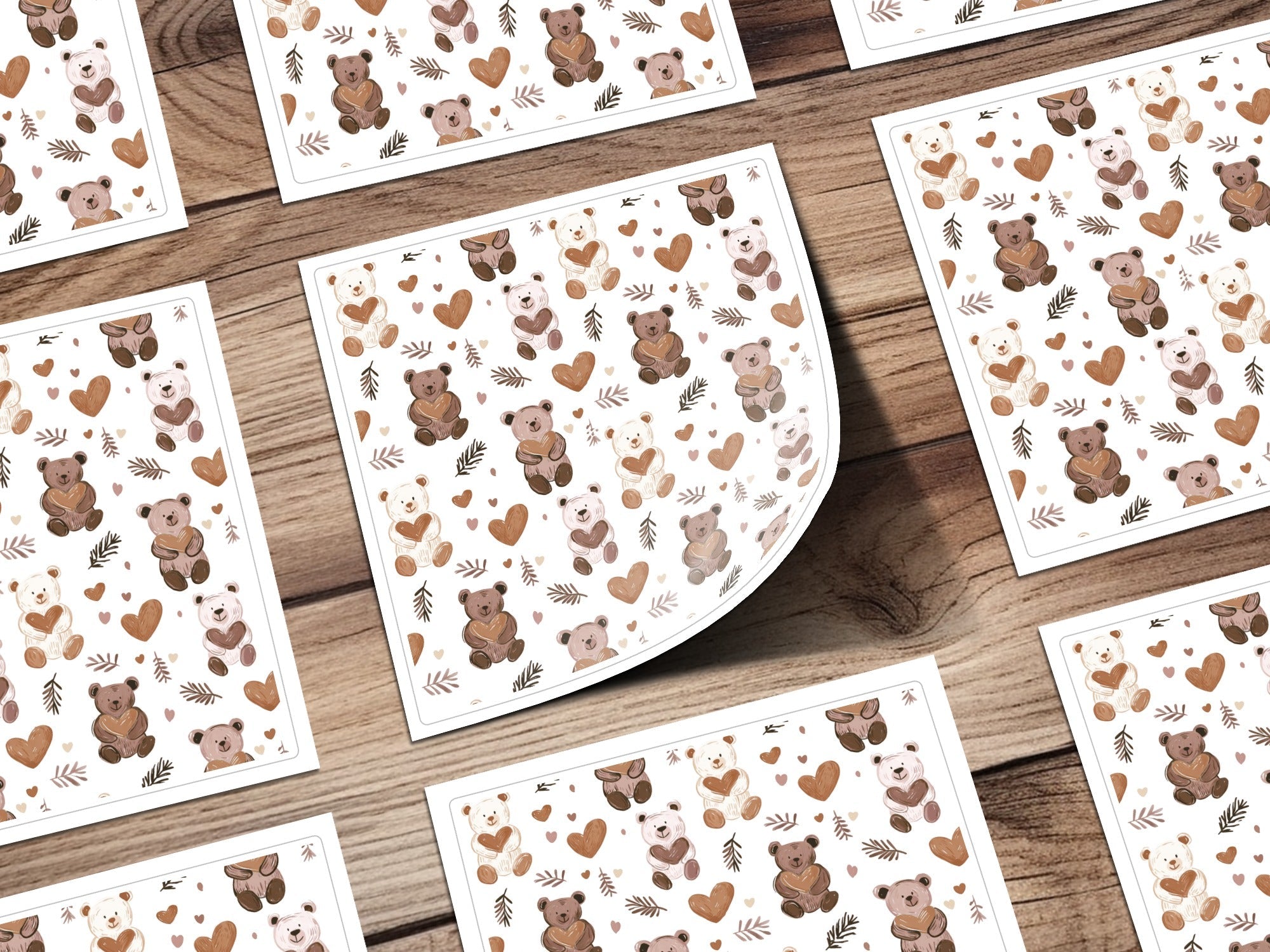 Teddy Bear Heart Seamless Pattern Digital, Nursery Decor, Cute Bear Pattern, Kid Fabric Design, Cartoon Animals, Commercial Use - Moore and Mountain