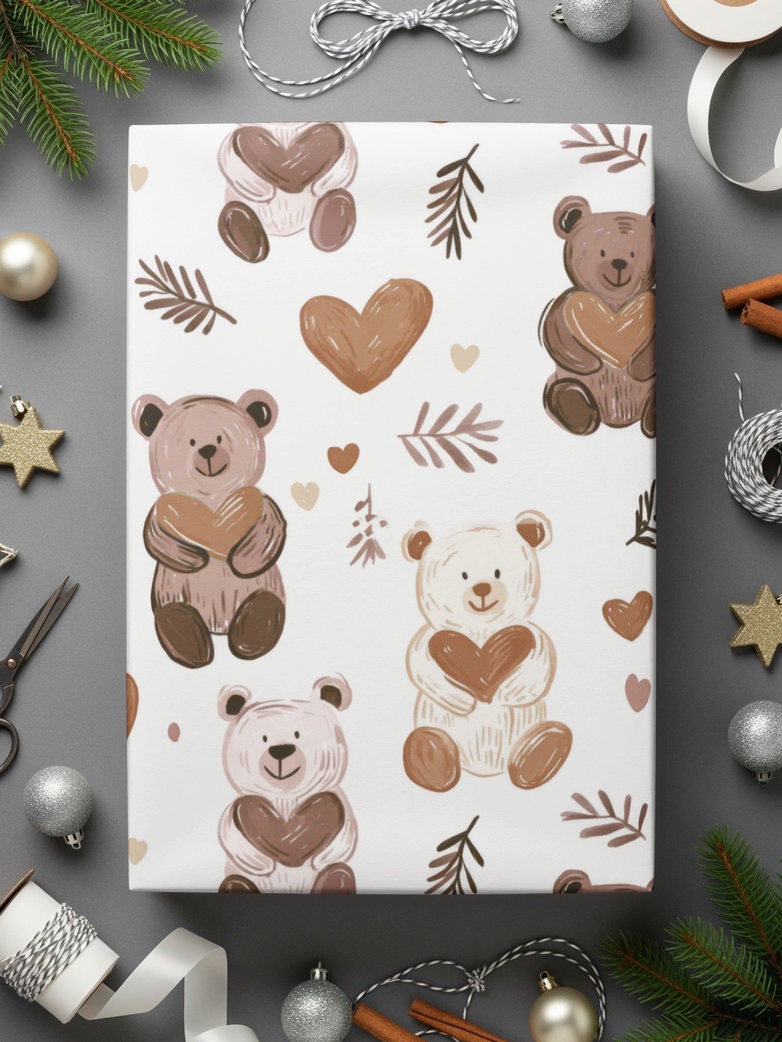 Teddy Bear Heart Seamless Pattern Digital, Nursery Decor, Cute Bear Pattern, Kid Fabric Design, Cartoon Animals, Commercial Use - Moore and Mountain