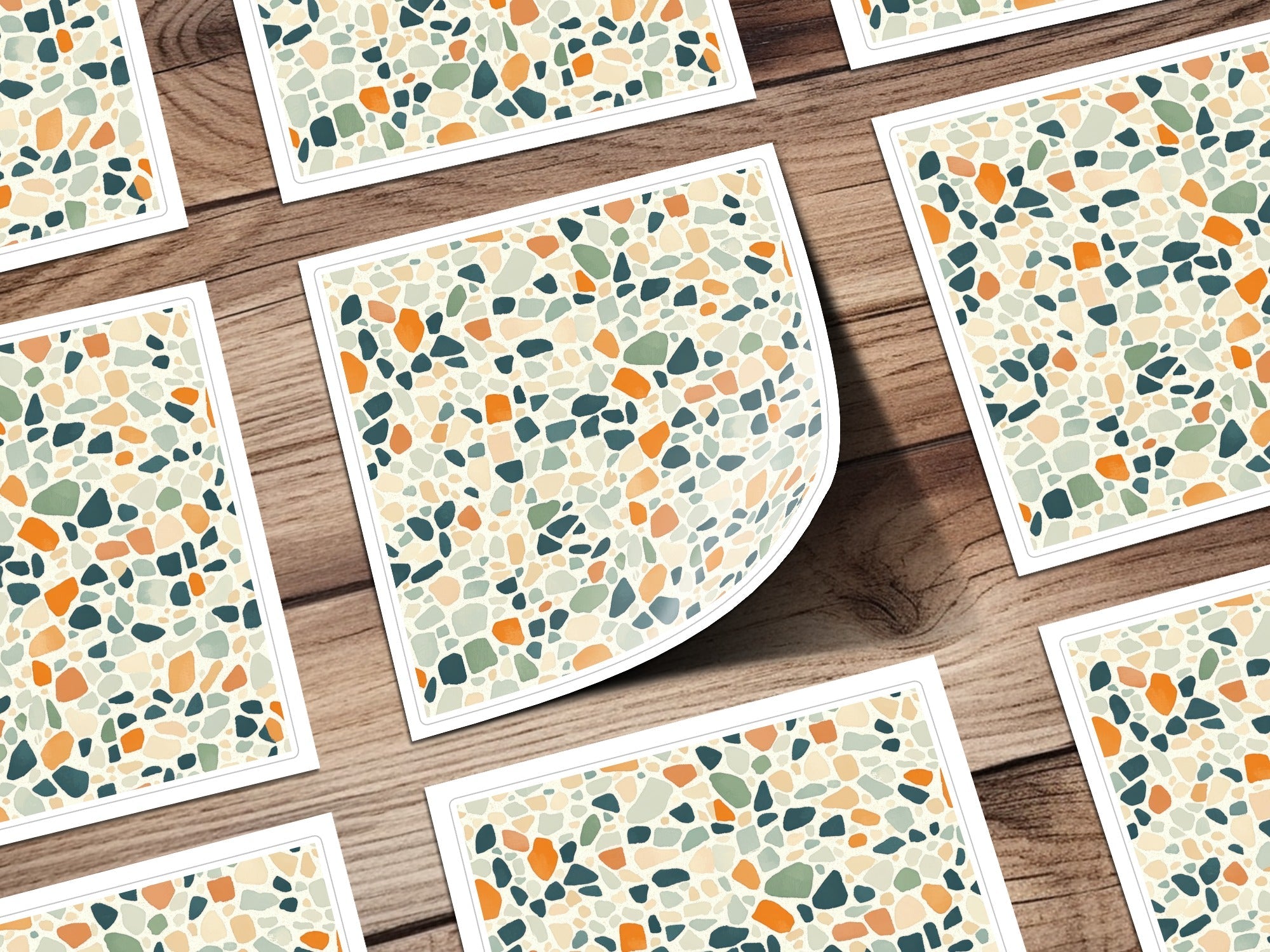 Terrazzo Digital Paper, Orange, Teal, Green Tile Pattern, Abstract Stone Texture, Neutral Background, Digital Download, Printable Paper - Moore and Mountain