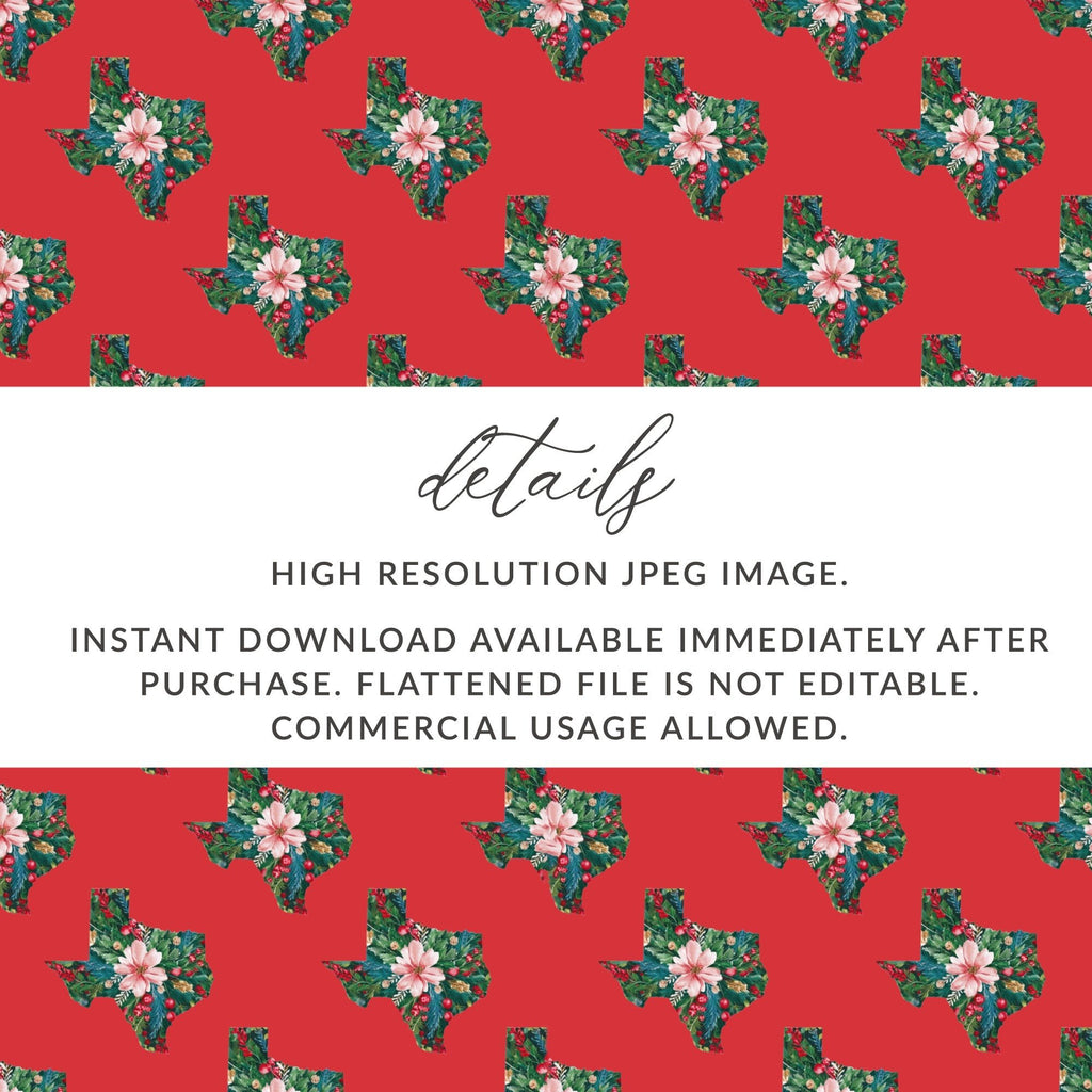 Texas Christmas Digital Paper, Seamless Pattern, Floral Texas, Holiday Pattern, 12x12 JPEG, Printable Fabric, Scrapbooking - Moore and Mountain