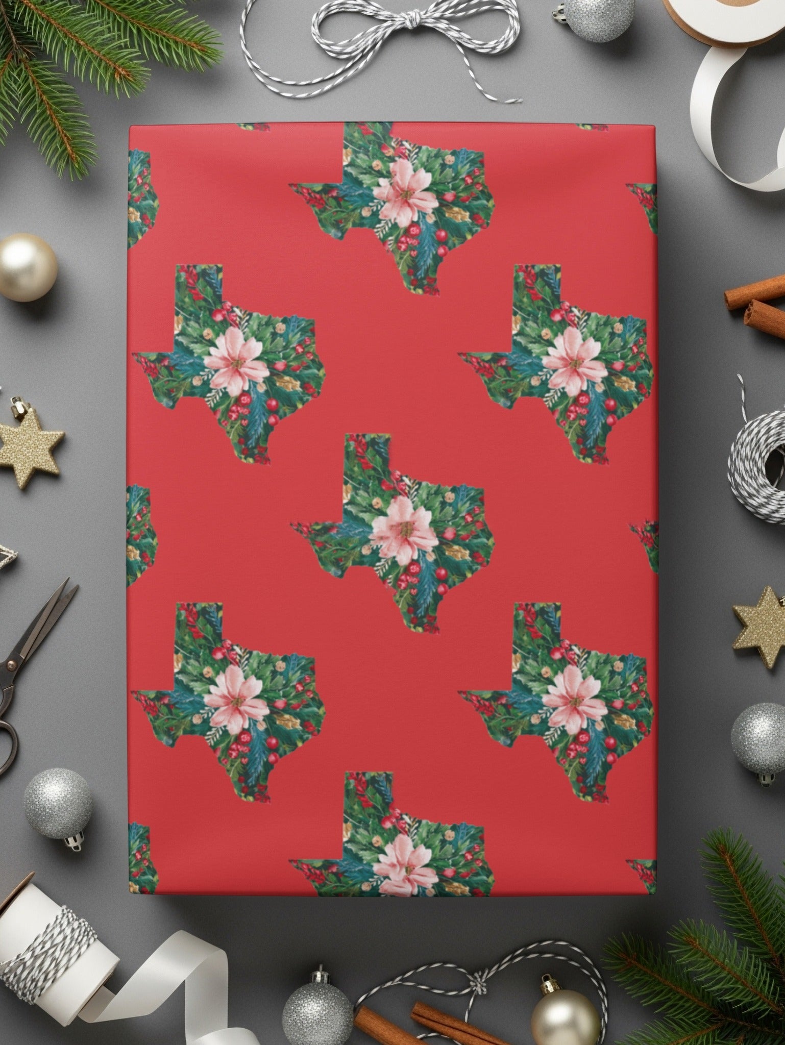 Texas Christmas Digital Paper, Seamless Pattern, Floral Texas, Holiday Pattern, 12x12 JPEG, Printable Fabric, Scrapbooking - Moore and Mountain