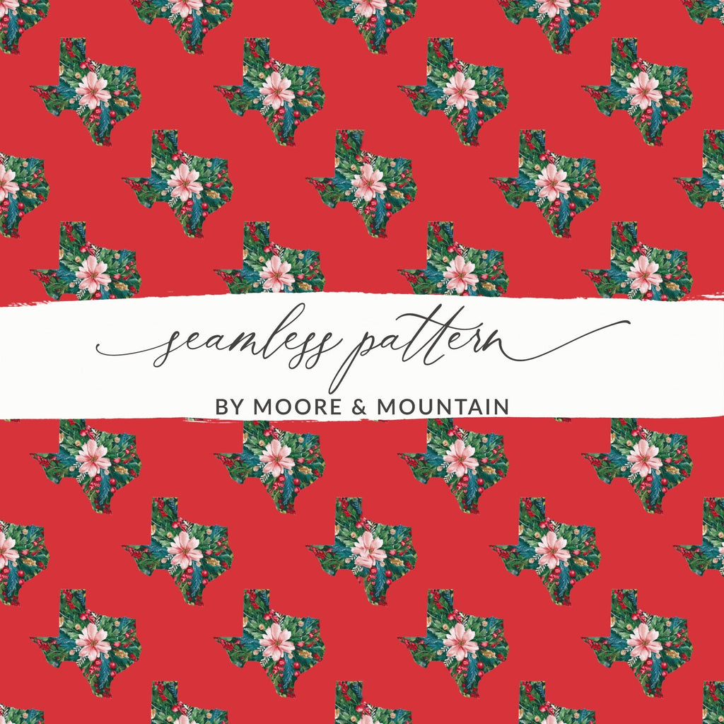 Texas Christmas Digital Paper, Seamless Pattern, Floral Texas, Holiday Pattern, 12x12 JPEG, Printable Fabric, Scrapbooking - Moore and Mountain