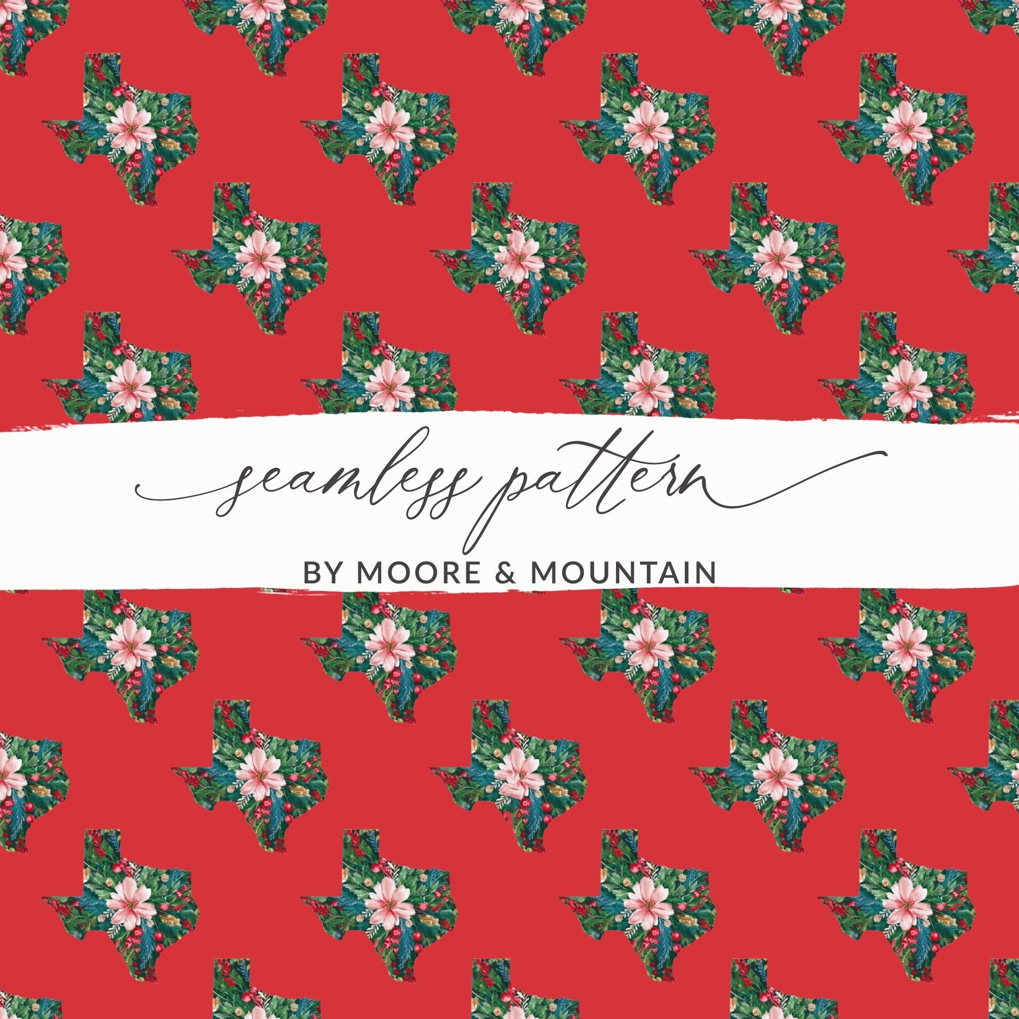 Texas Christmas Digital Paper, Seamless Pattern, Floral Texas, Holiday Pattern, 12x12 JPEG, Printable Fabric, Scrapbooking - Moore and Mountain