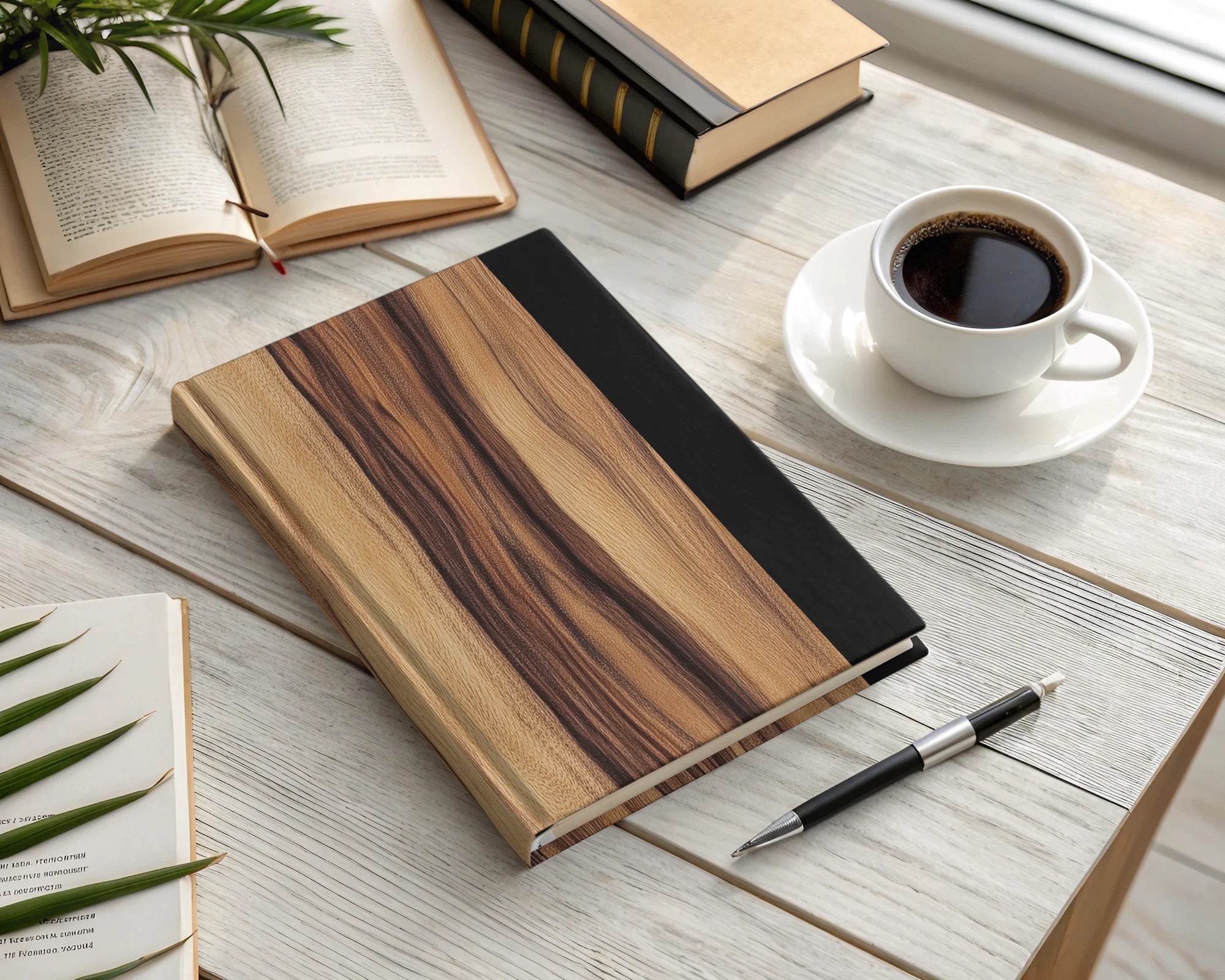 Stylish Wooden Cover Journal with Black Spine Product