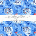 Tiger Among Blue Leaves and Orange Flowers Digital - Moore and Mountain