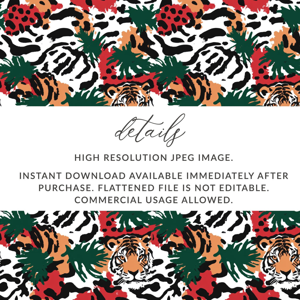 Tiger Jungle Digital Paper, Seamless Pattern, Animal Print, Scrapbook Paper, Fabric Design, 12x12 JPEG Files, Digital Download - Moore and Mountain